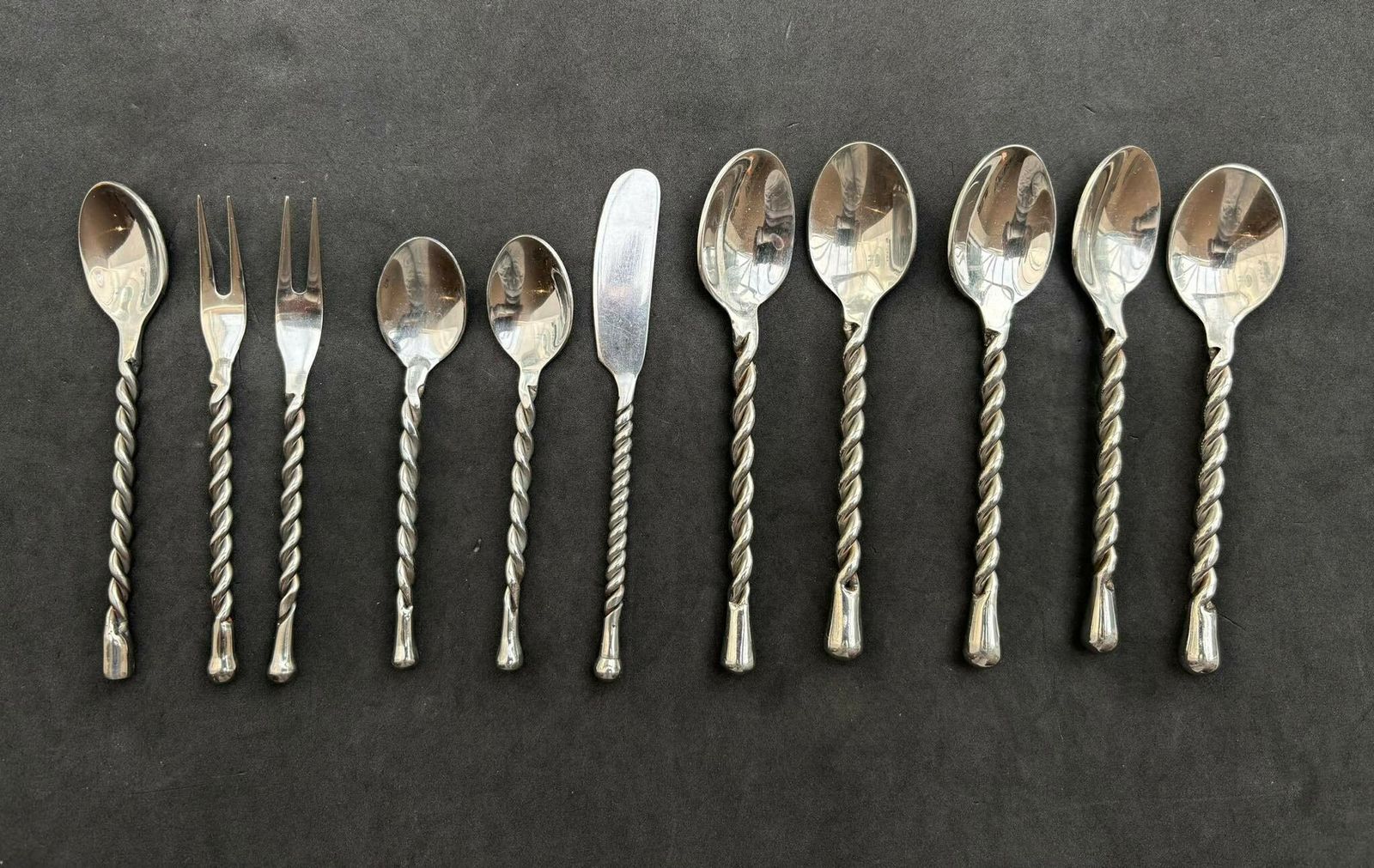 Set Of 11 Flatware Forged Cutlery French Spare Twisted Brutalist Decor Medieval Style Gift Postmodern Replacement Single Flatware