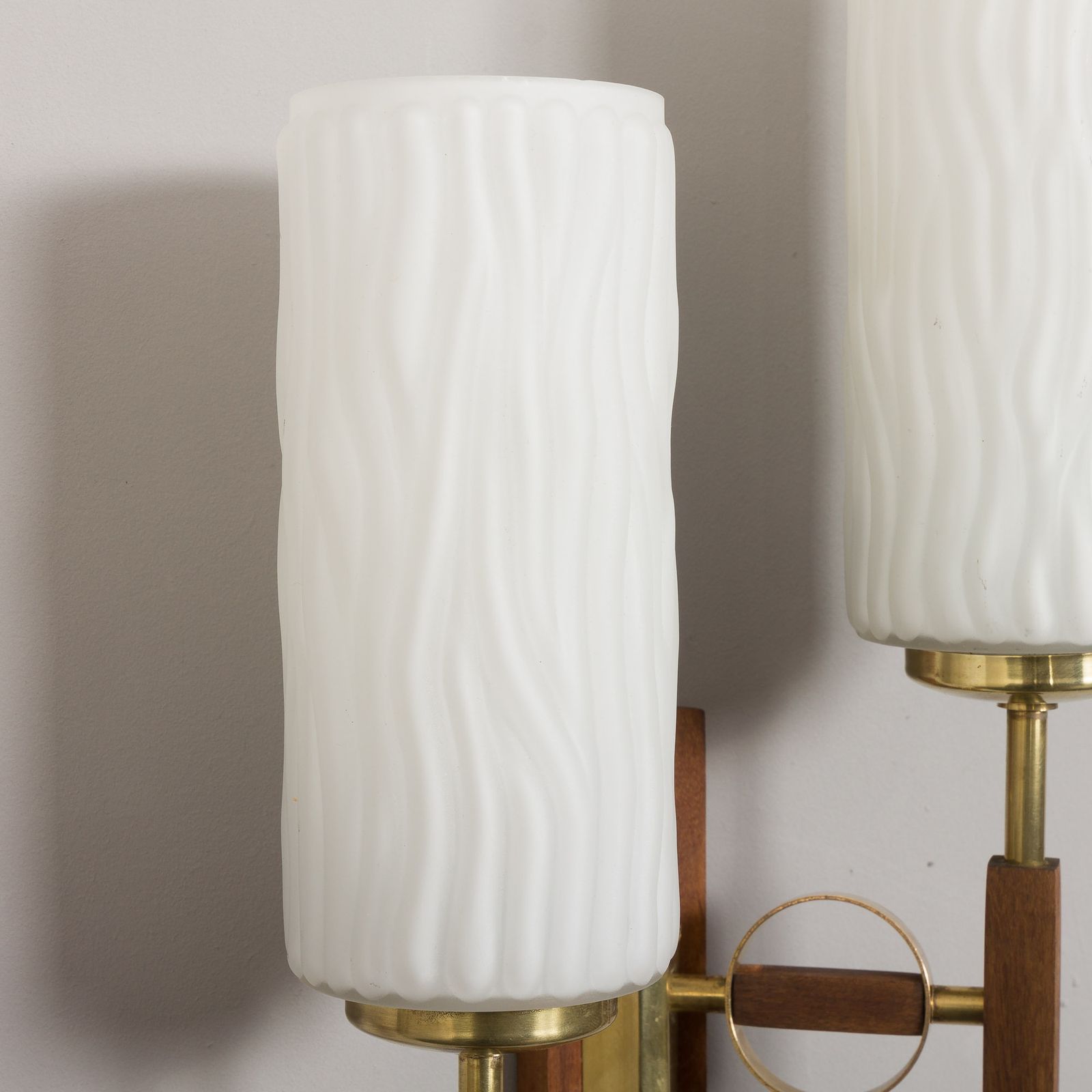 Pair Of Teak And Brass Wall Sconces In The Style Of Lunel, 1960s photo vintage