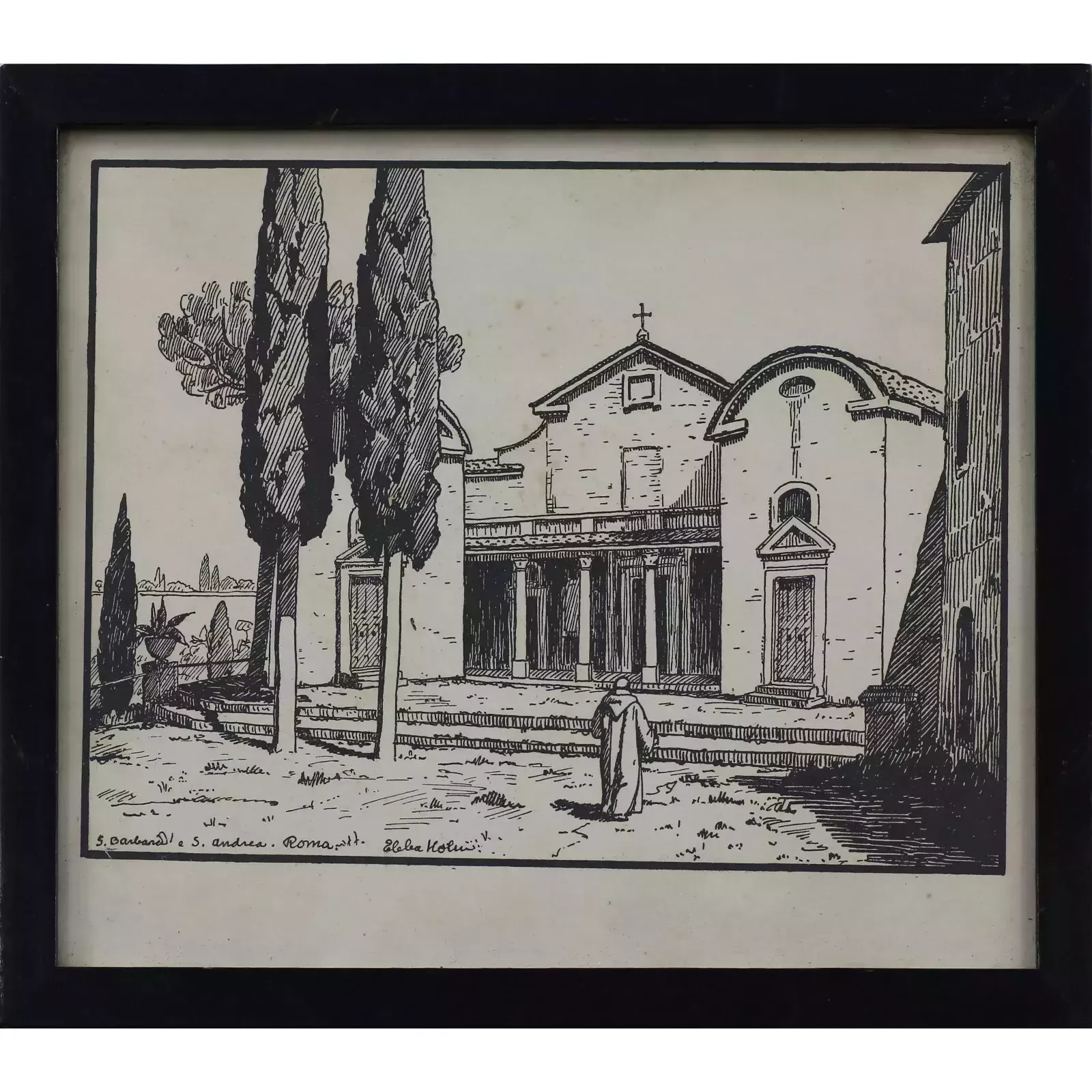 Woodcut Engraving By Ebba Holm. S Barbara E S Andrea Roma