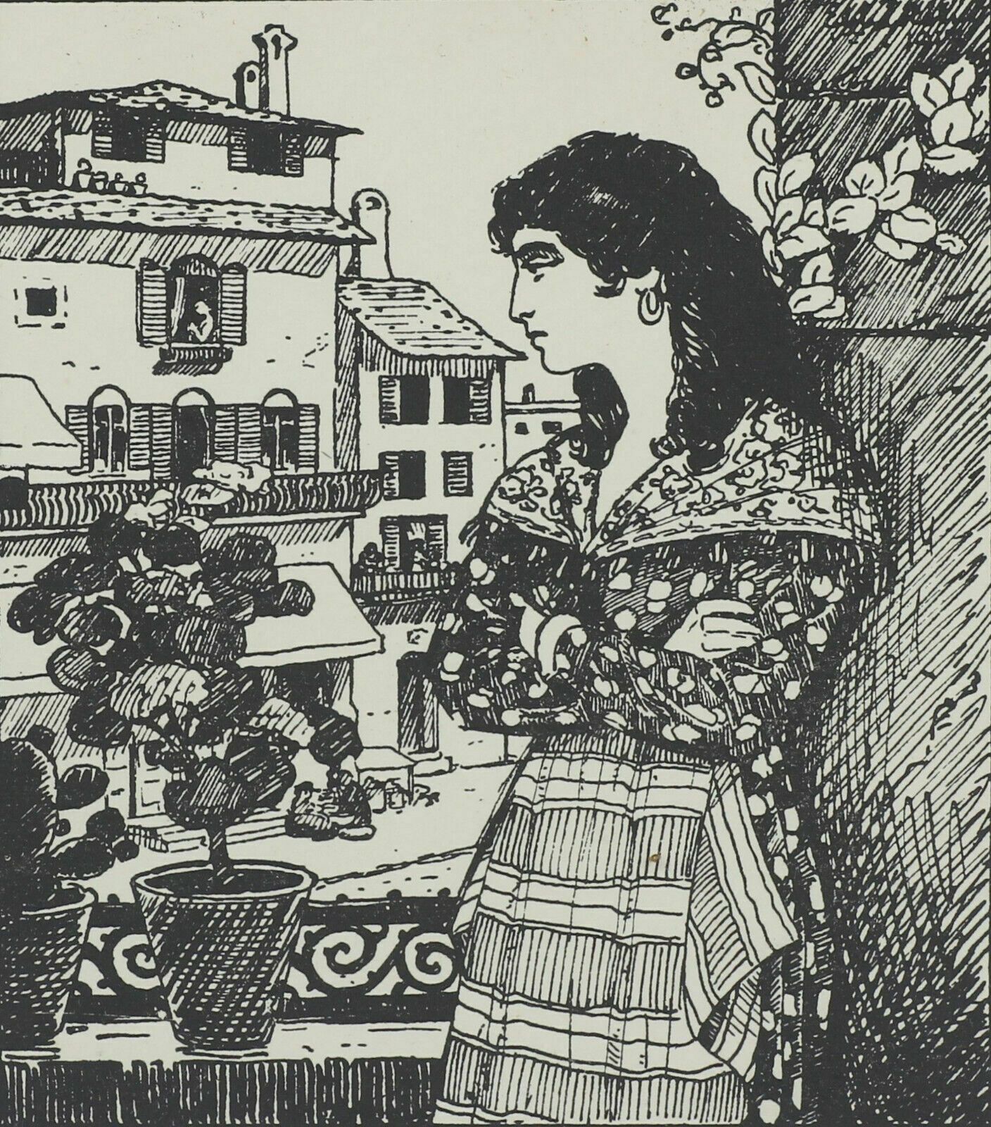 Woodcut Engraving By Ebba Holm. Woman Looking Out photo furniture