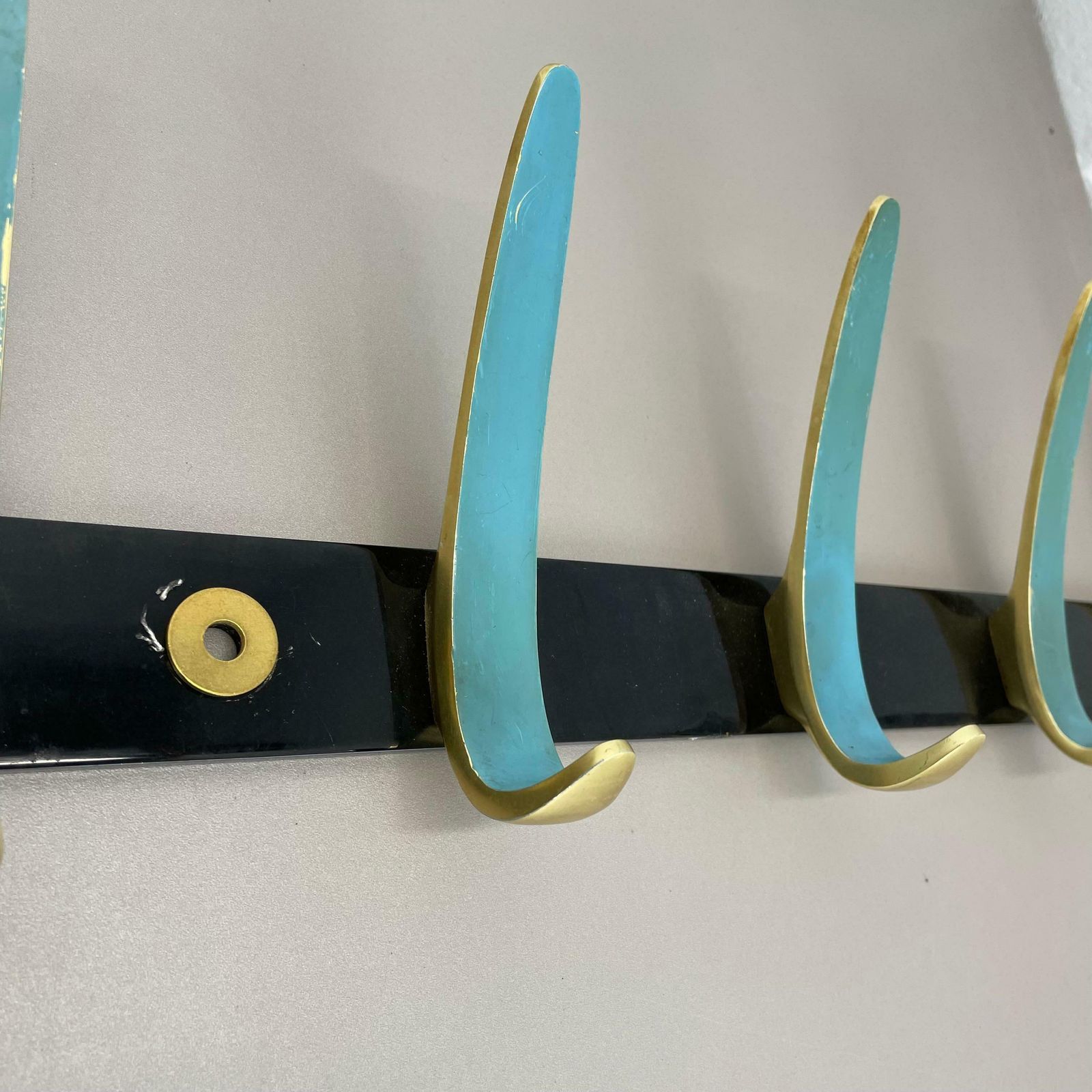 Large 100cm Auböck Style Metal Wardrobe Hook Coat Rack Element, France 1950s photo vintage