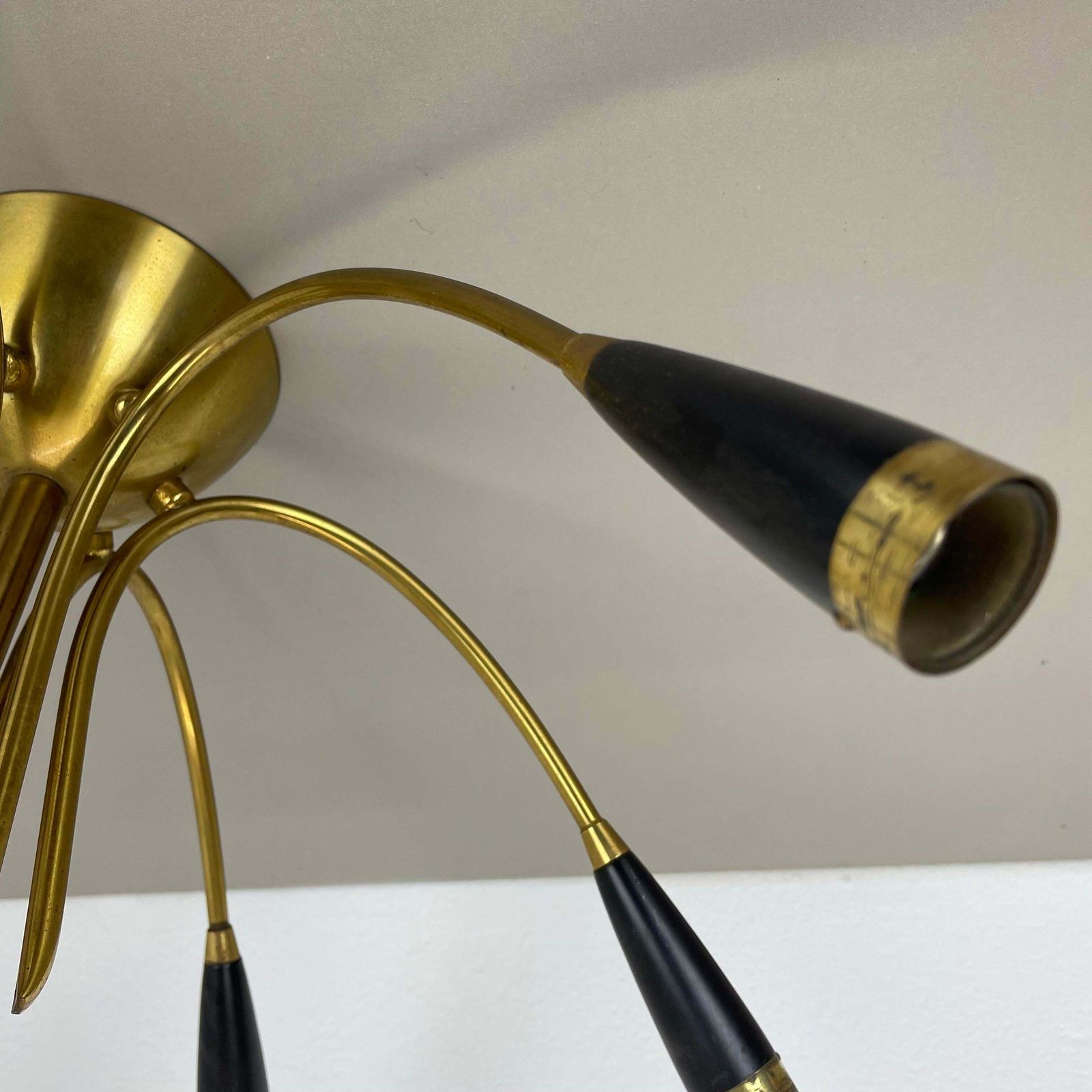 Xl 9 Arm Brass Stilnovo Gino Sarfatti Style Ceiling Light Flushmount Italy 1950 photo 2616.0