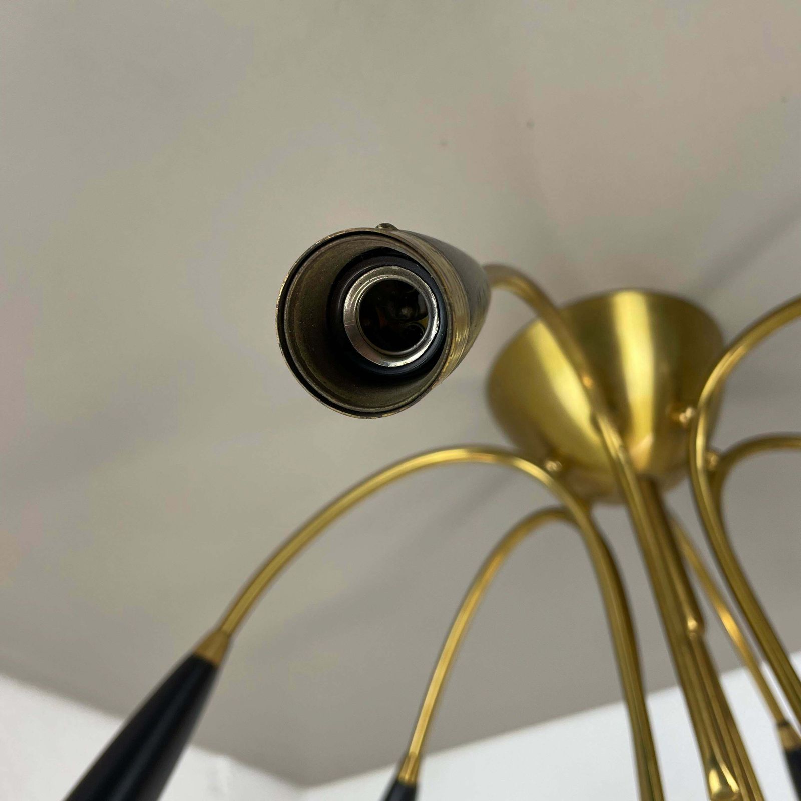 Xl 9 Arm Brass Stilnovo Gino Sarfatti Style Ceiling Light Flushmount Italy 1950 photo vinterior