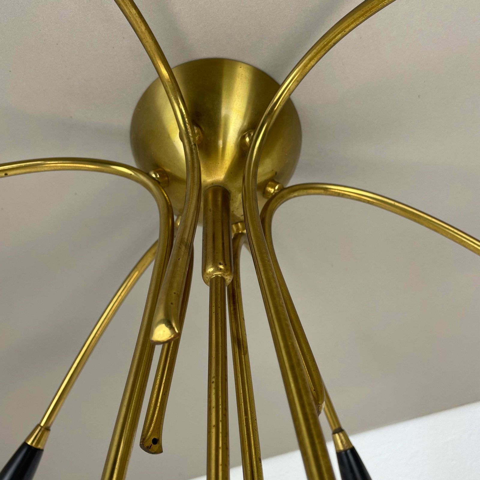 photo for sale Xl 9 Arm Brass Stilnovo Gino Sarfatti Style Ceiling Light Flushmount Italy 1950