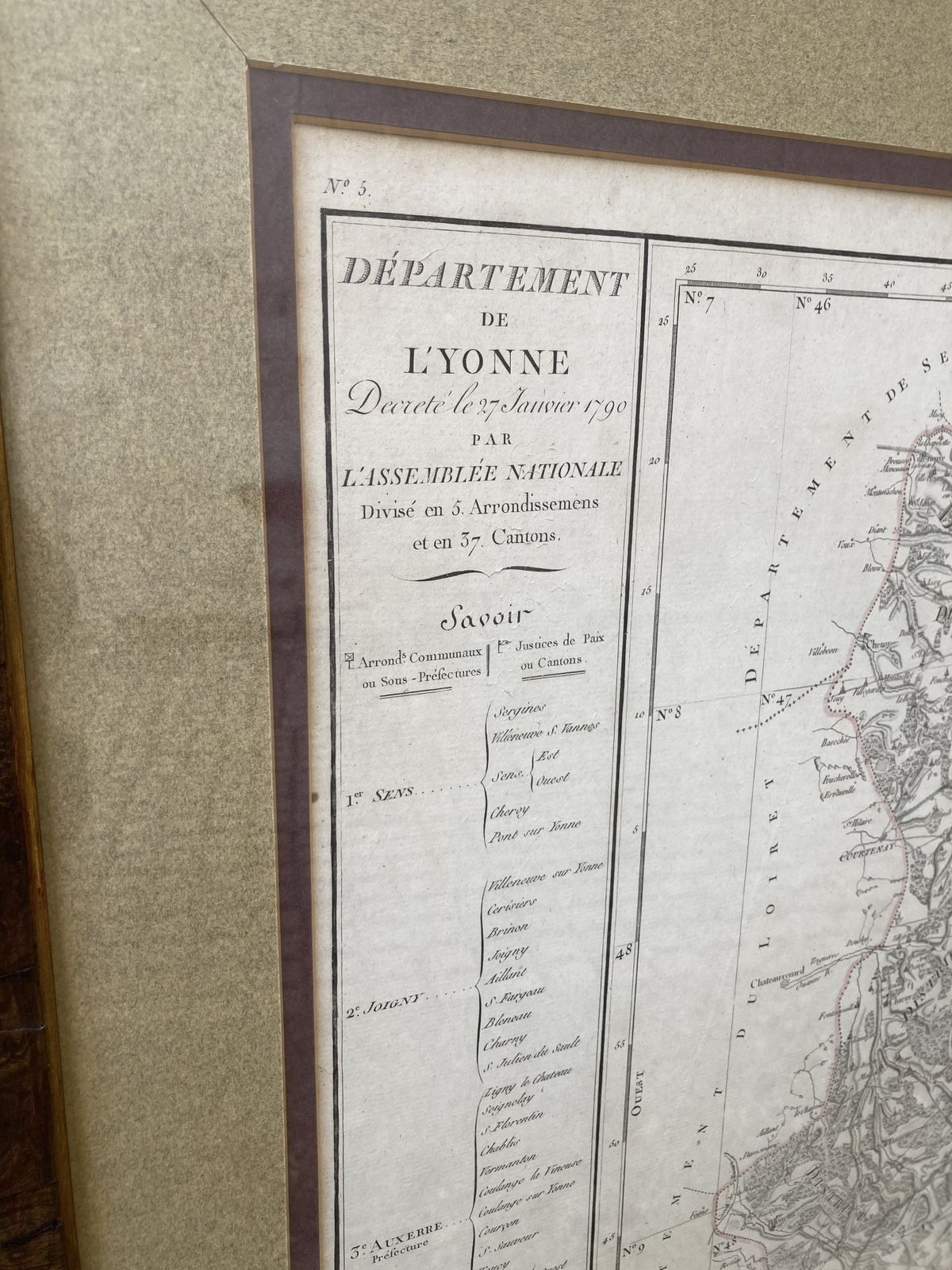 Large 18th C Framed French Map By Chanlaire And Dumez Of L’yonne photo for sale