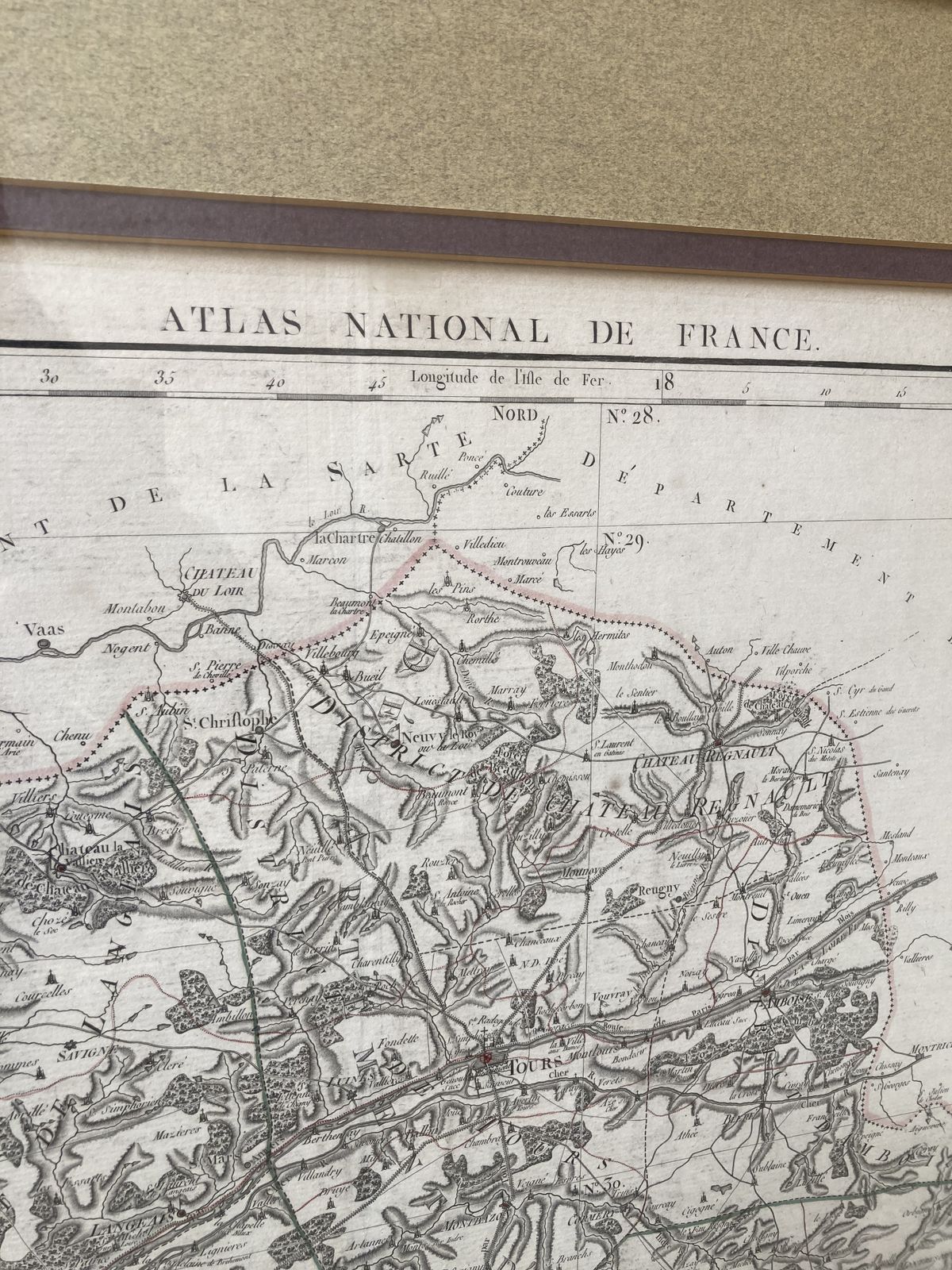 Large 18th C Framed French Map By Chanlaire And Dumez Of D’indre De Loire photo Art