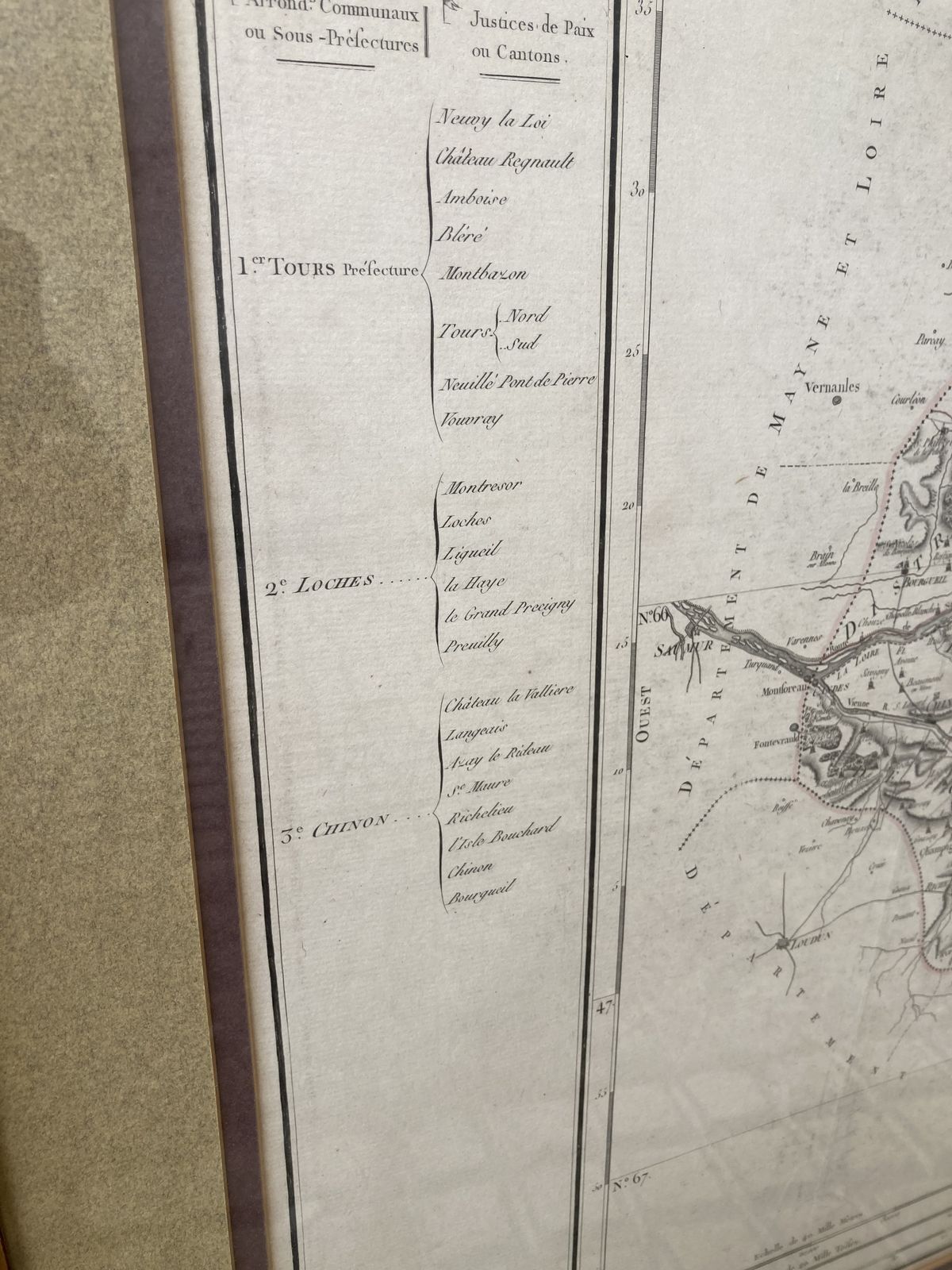Large 18th C Framed French Map By Chanlaire And Dumez Of D’indre De Loire photo 685.0