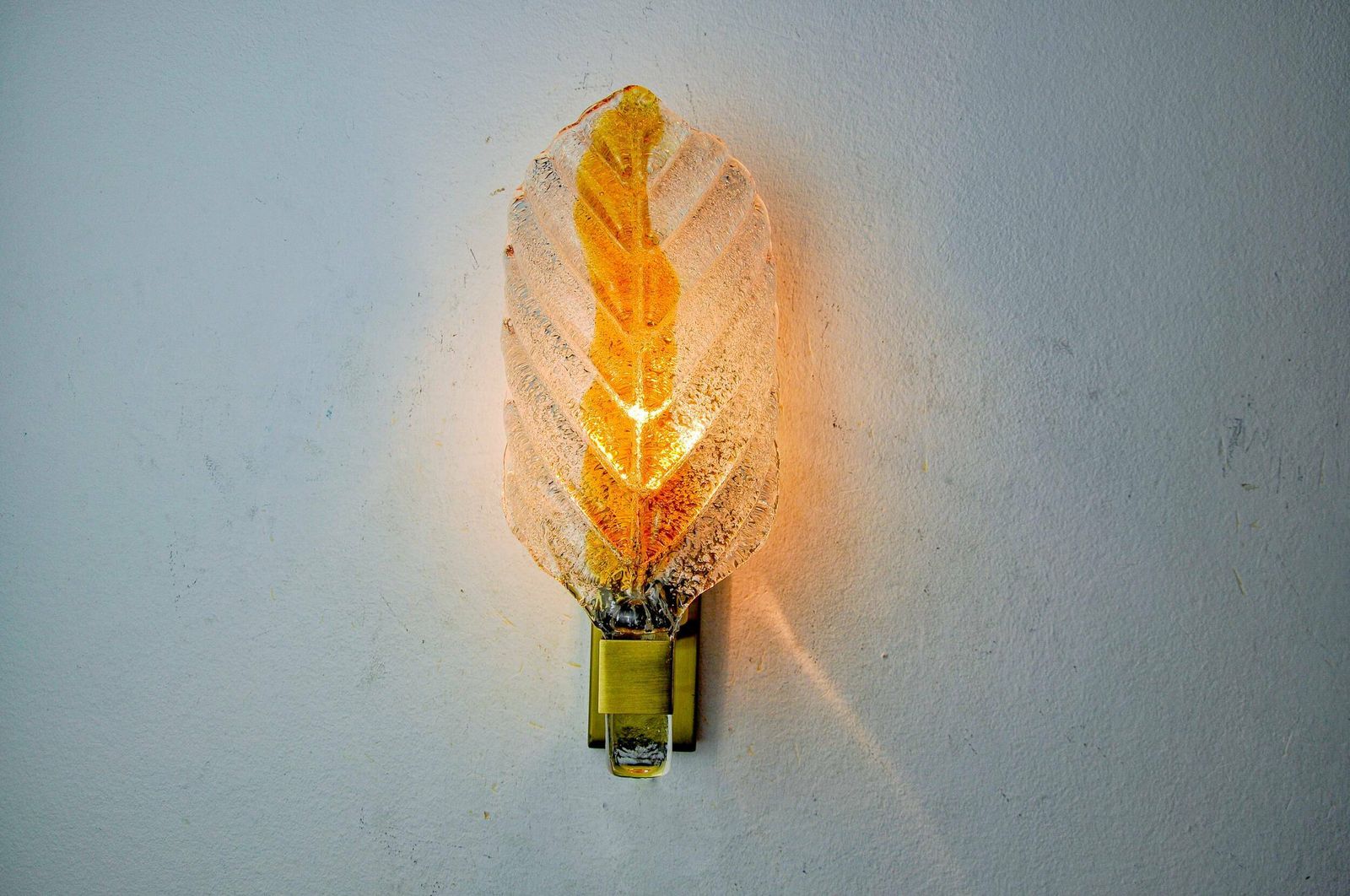 Recessed "Leaf" Wall Light By Mazzega, Orange Frosted Murano Glass, Italy, 1970 photo vinterior