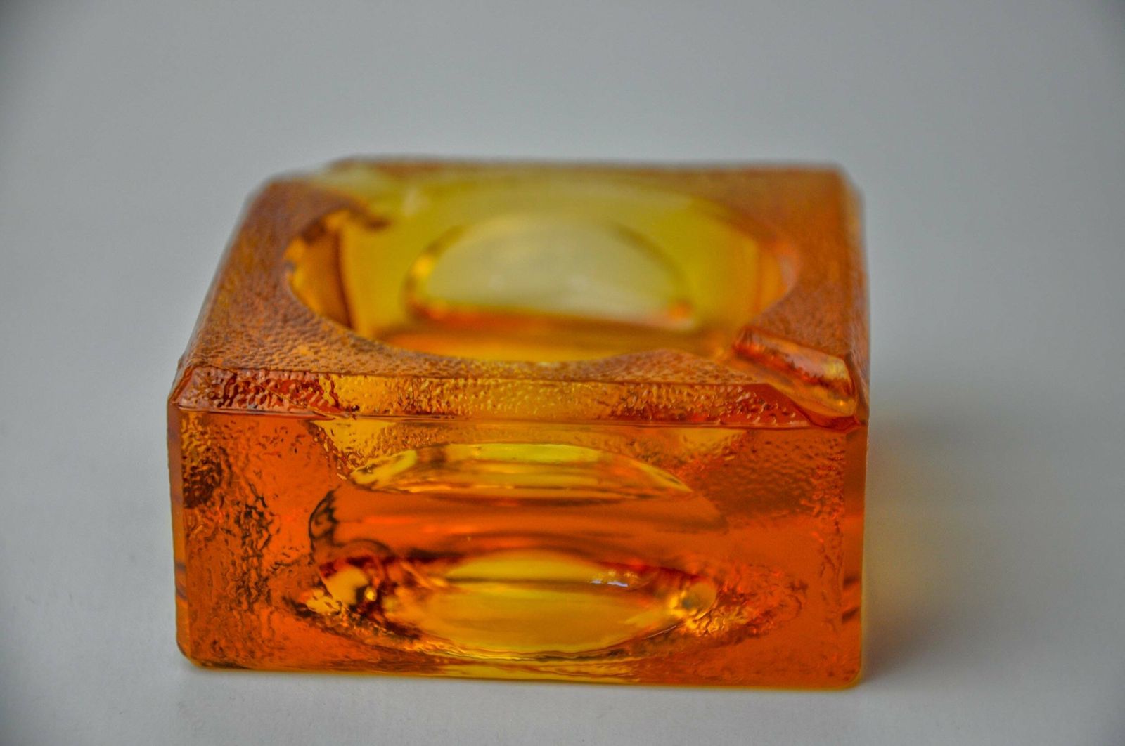 Orange Ice Cube Ashtray By Antonio Imperatore, Murano Glass, Italy, 1970 photo for sale