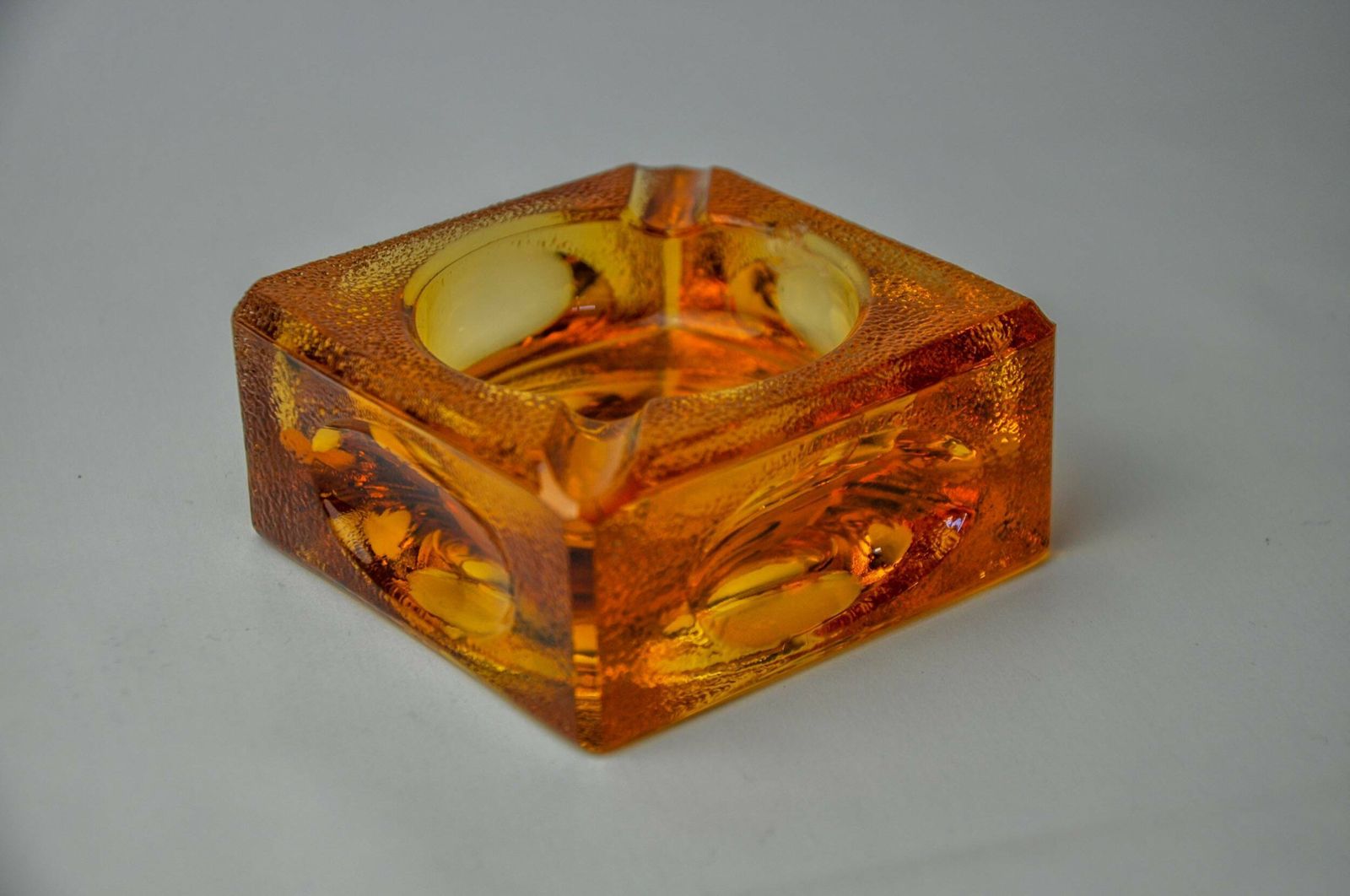 Orange Ice Cube Ashtray By Antonio Imperatore, Murano Glass, Italy, 1970 photo 390.0