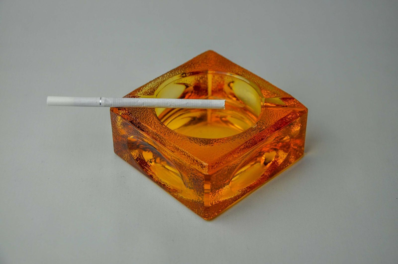 Orange Ice Cube Ashtray By Antonio Imperatore, Murano Glass, Italy, 1970 photo vintage