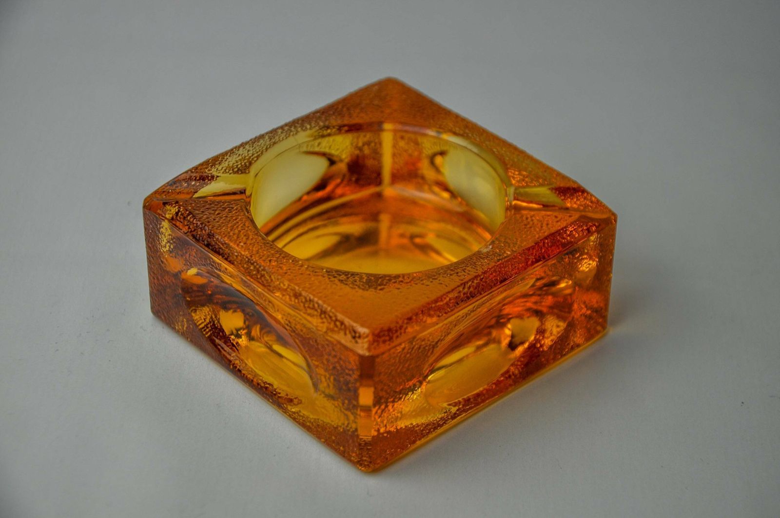 photo for sale Orange Ice Cube Ashtray By Antonio Imperatore, Murano Glass, Italy, 1970