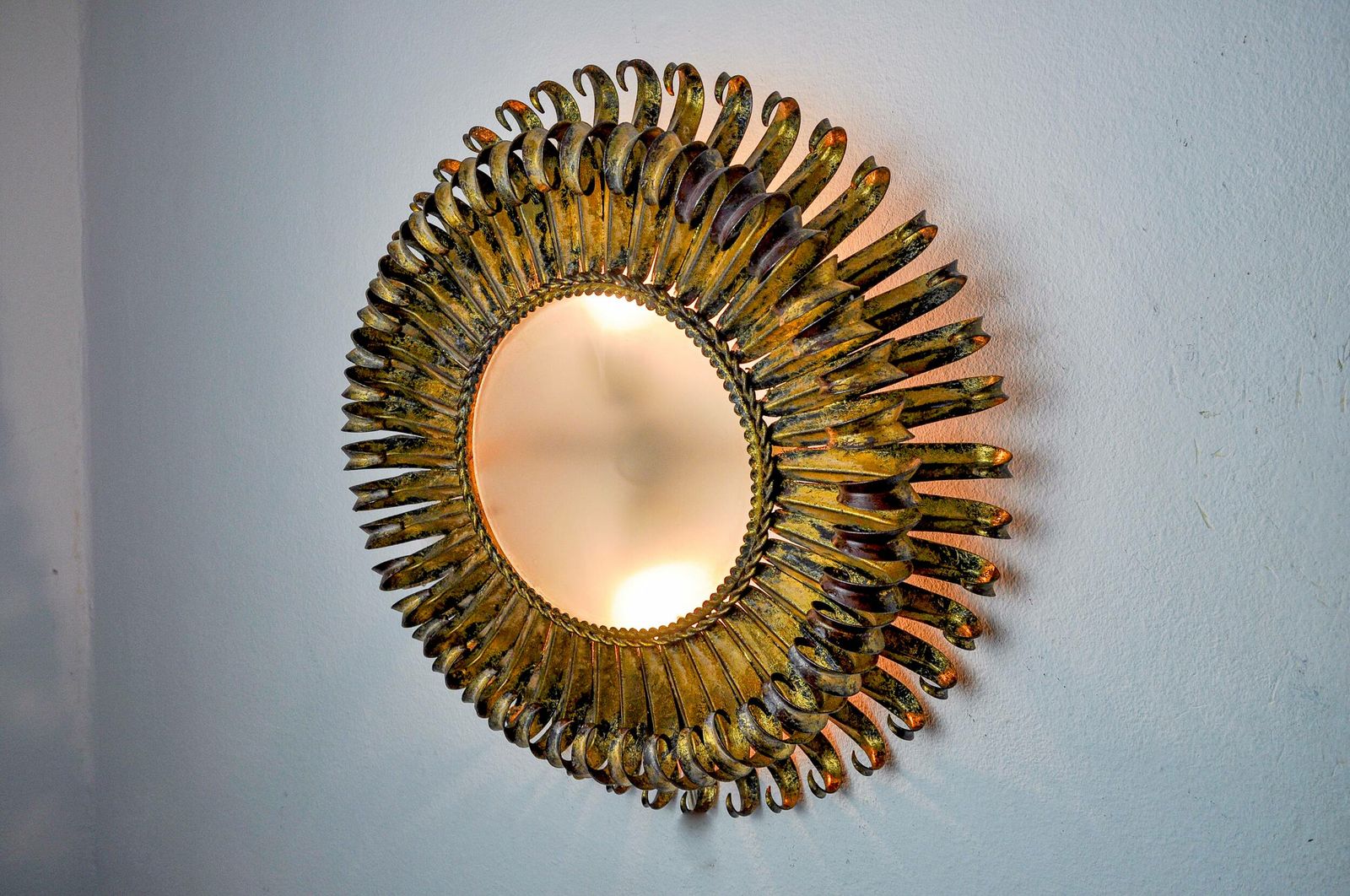 Sun Wall Lamp By Ferro Arte, Metal And Gold Leaf, Spain, 1960 photo furniture