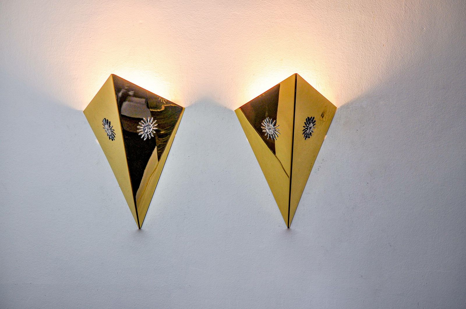 Pair Of “Soleil” Wall Lights By Italo Valenti, Brass And Silver, Spain 1970 photo furniture