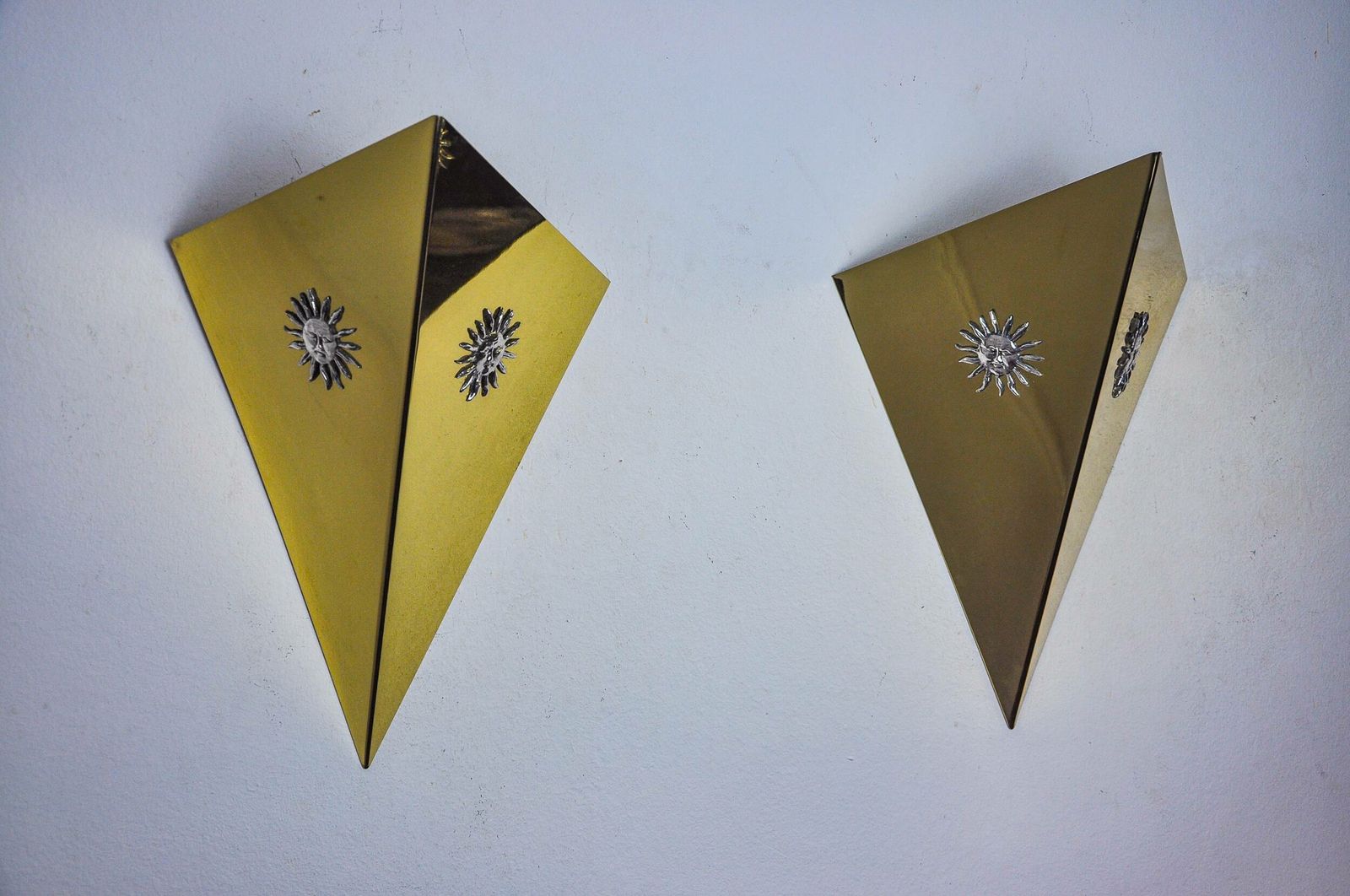 Pair Of “Soleil” Wall Lights By Italo Valenti, Brass And Silver, Spain 1970 photo for sale