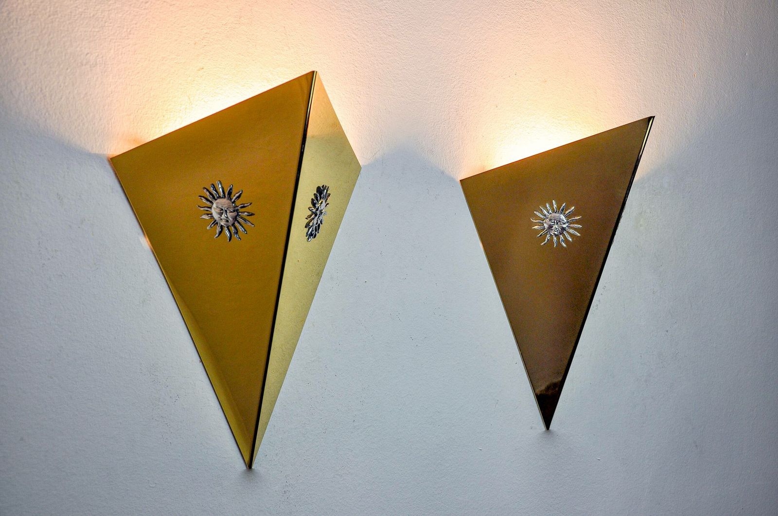 Pair Of “Soleil” Wall Lights By Italo Valenti, Brass And Silver, Spain 1970 photo vinterior