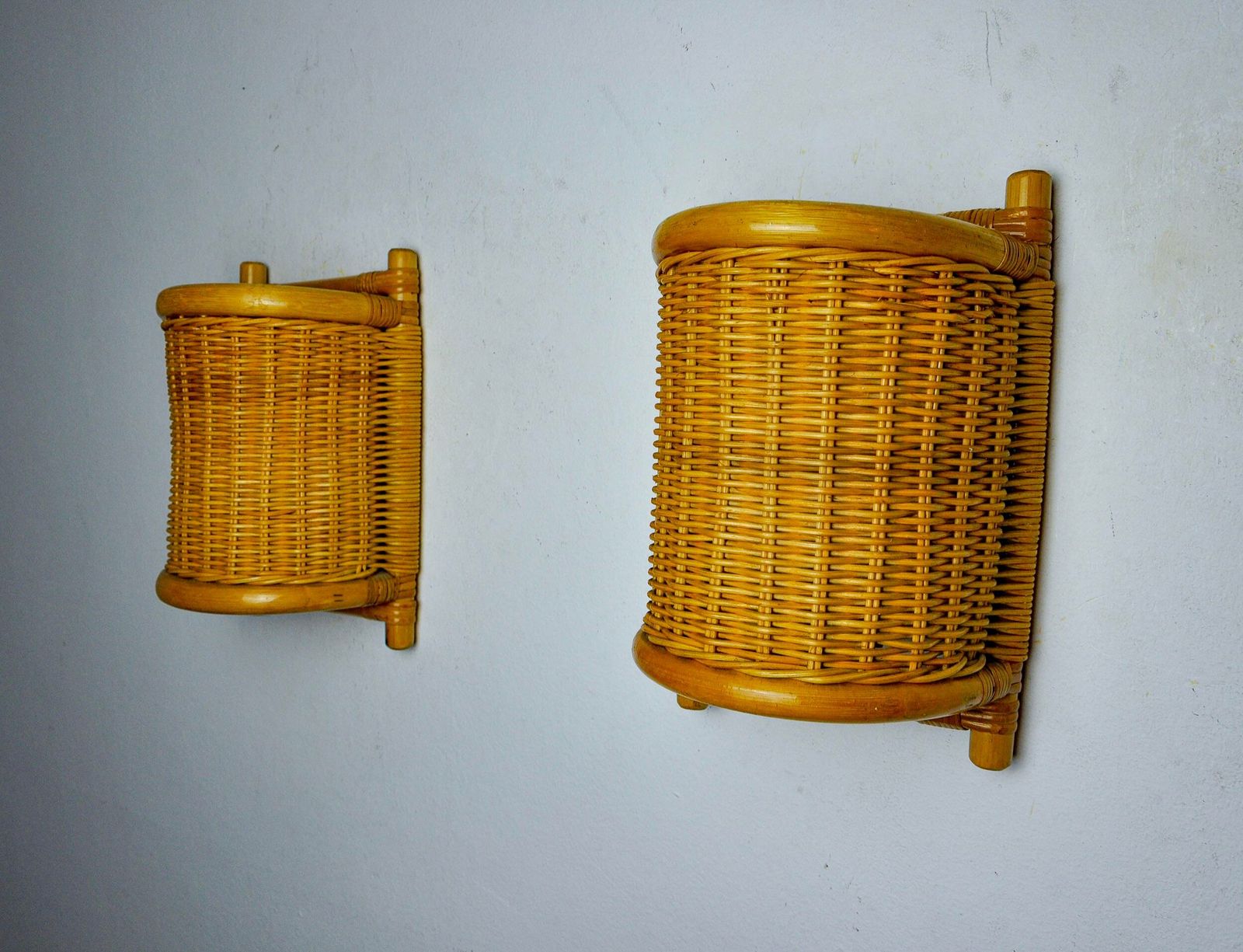 Pair Of Rattan Sconces, France, 1960 photo for sale