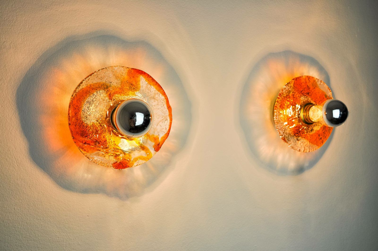 Pair Of Round Wall Lights By Murano Mazzega In Orange Frosted Glass, Italy, 1970 photo furniture