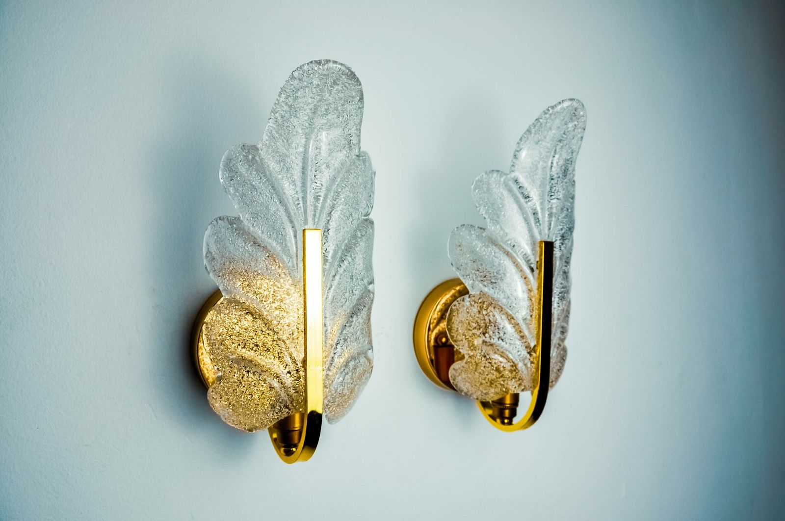 Pair Of "Leaf" Wall Lights By Carl Fagerlund, Murano Glass, Germany, 1970 photo Lighting