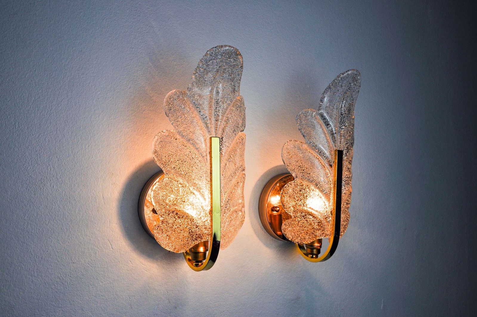 Pair Of "Leaf" Wall Lights By Carl Fagerlund, Murano Glass, Germany, 1970 photo vinterior