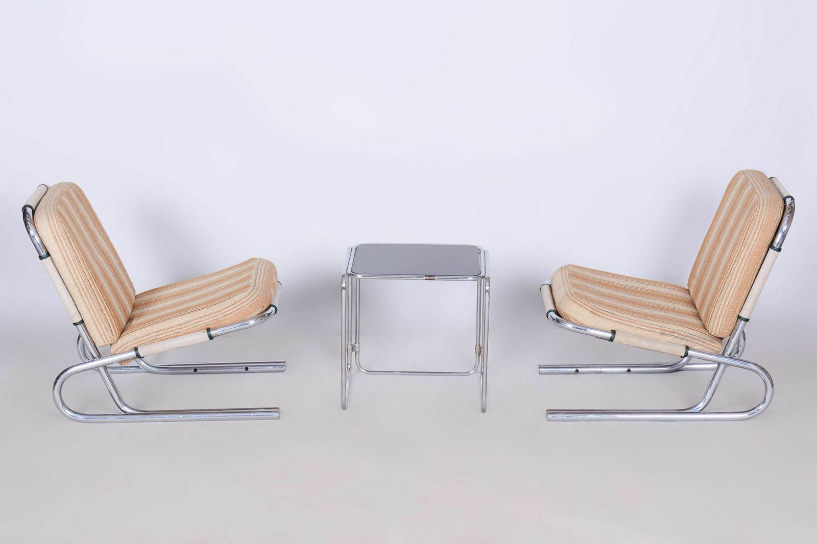 Set Of Two Original Bauhaus Armchairs, Chrome Plated Steel, Germany, 1940s