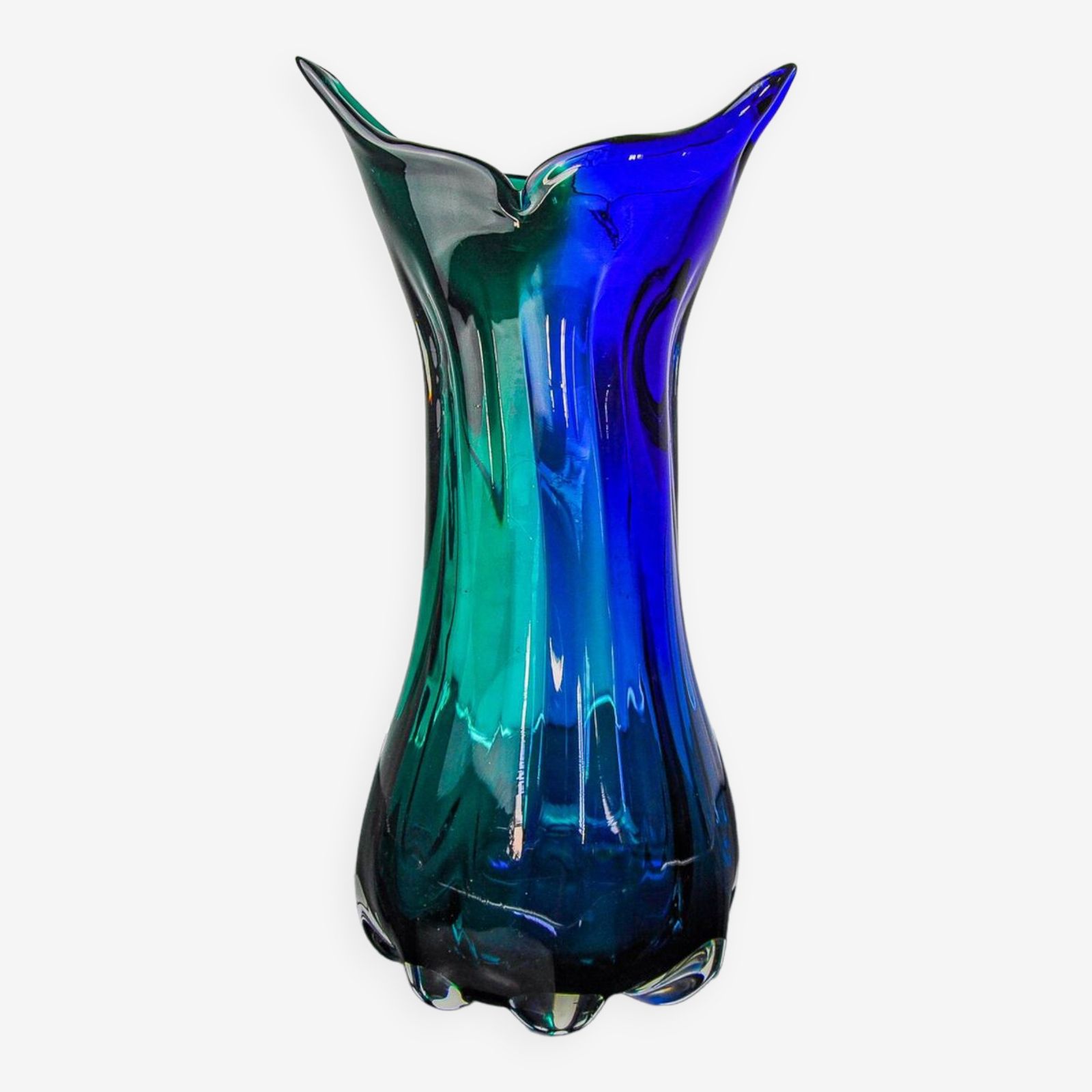Sommerso Green And Blue Vase By Seguso, Murano Glass, Italy, 1970
