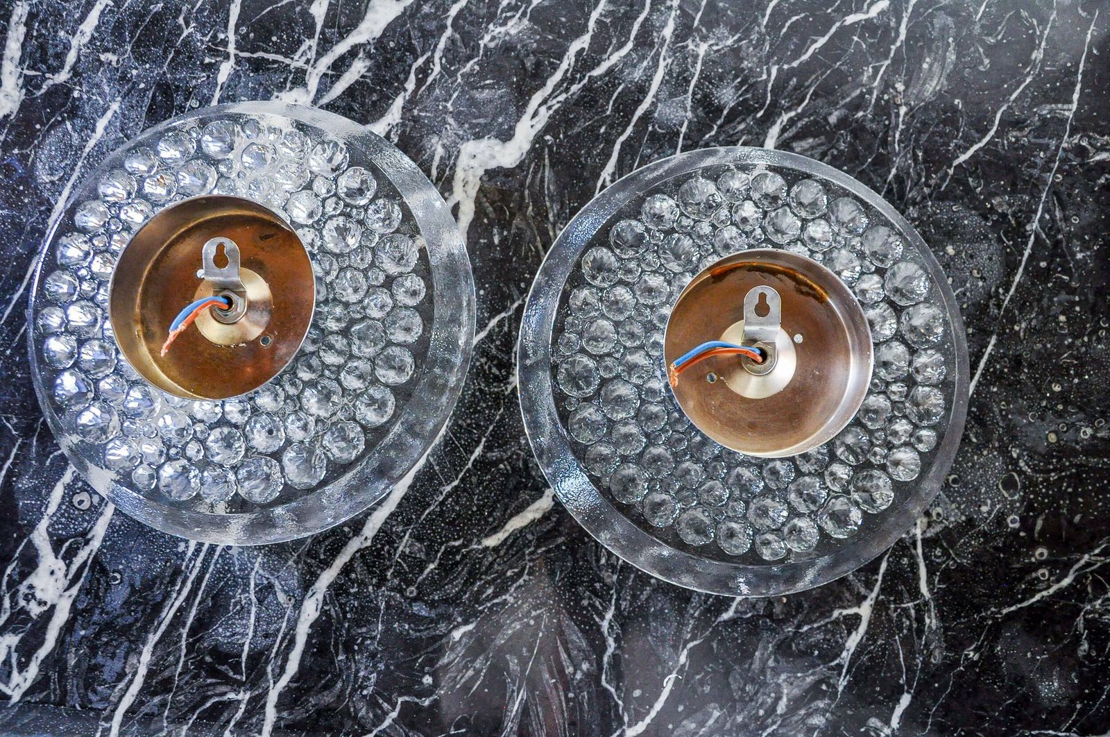 Pair Of Space Age Wall Lights By Peill & Putzler, Blown Murano Glass, Germany, 1970 photo vintage