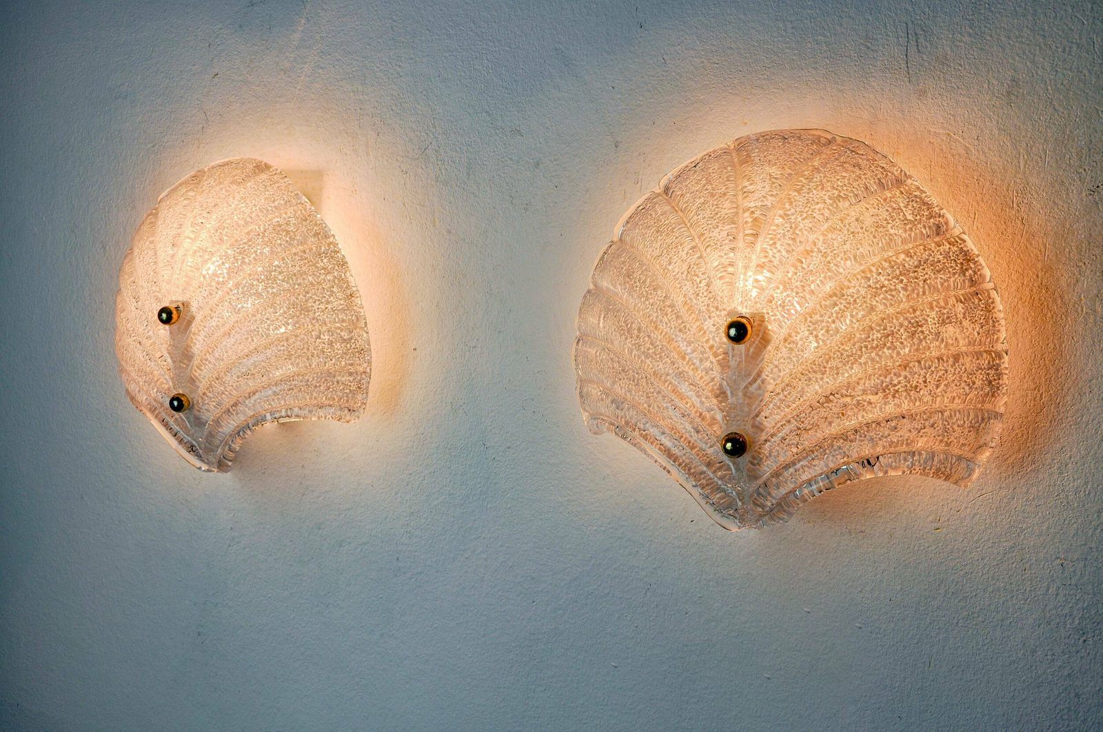 Pair Of Xl Shell Wall Lights, Frosted Murano Glass, Italy, 1980 photo furniture