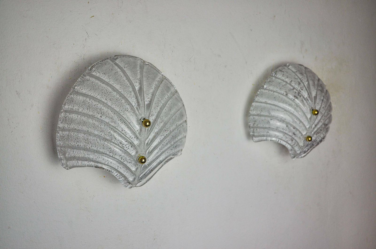 Pair Of Xl Shell Wall Lights, Frosted Murano Glass, Italy, 1980 photo Lighting
