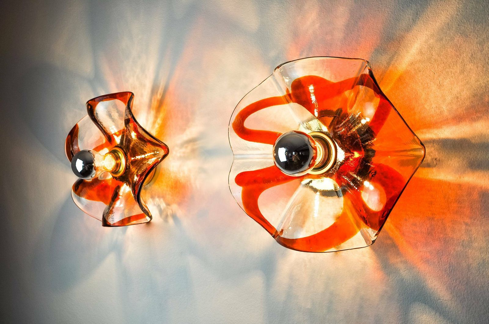 Pair Of Fleur Wall Lights By La Murina, Orange Murano Glass, Italy, 1970 photo furniture