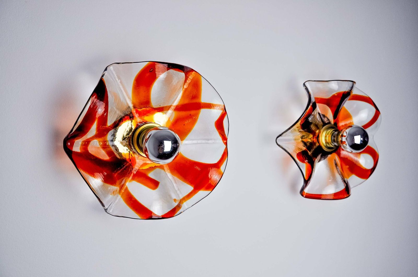 Pair Of Fleur Wall Lights By La Murina, Orange Murano Glass, Italy, 1970 photo Lighting