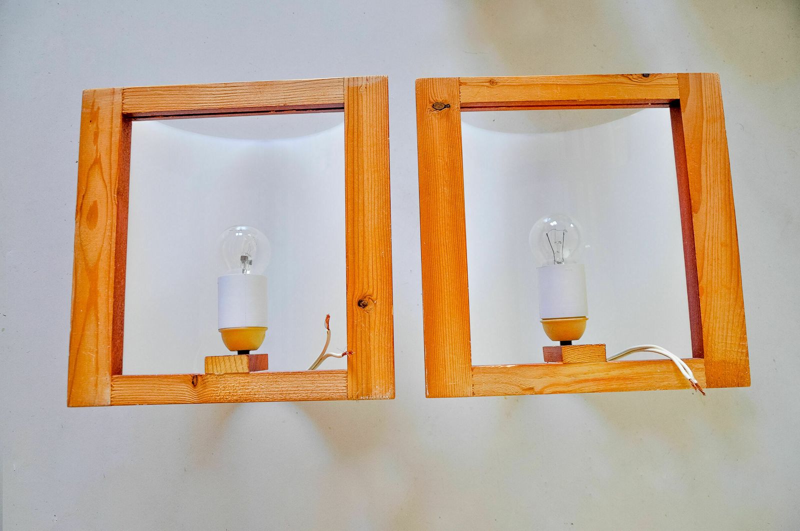 Pair Of Mediterranean Wall Lamps, Pine And Methacrylate, 1980, Spain photo vintage