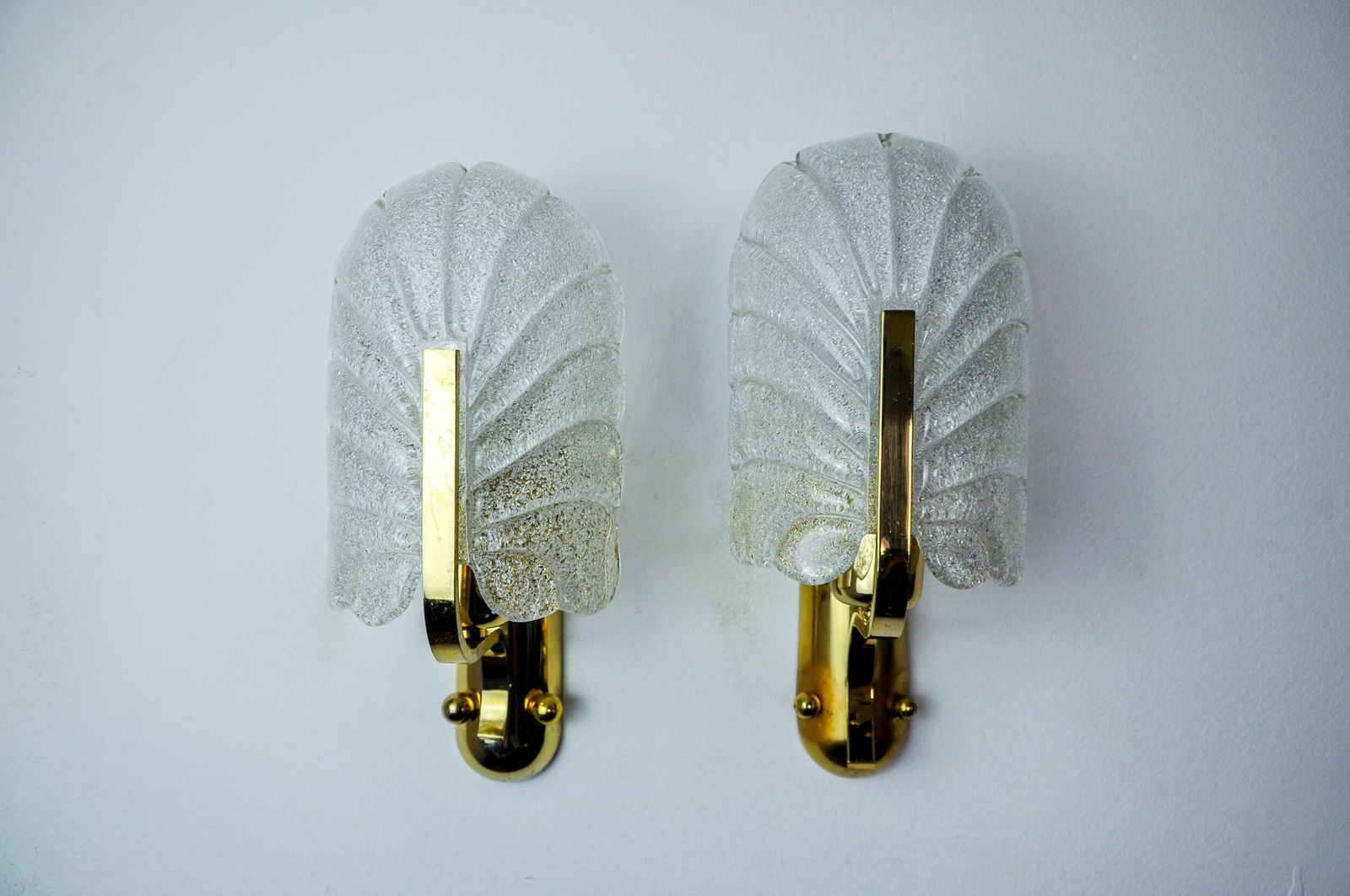 Pair Of "Leaf" Wall Lights By Carl Fagerlund, Murano Glass, Germany, 1970 photo Lighting