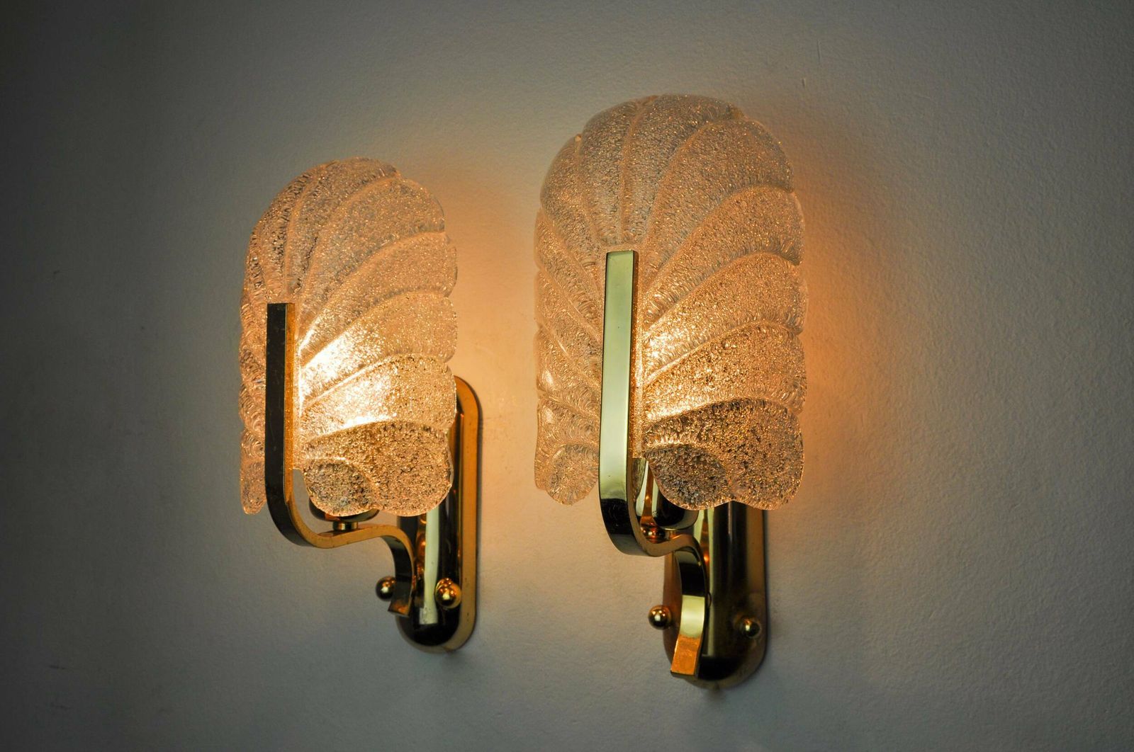 Pair Of "Leaf" Wall Lights By Carl Fagerlund, Murano Glass, Germany, 1970 photo vintage