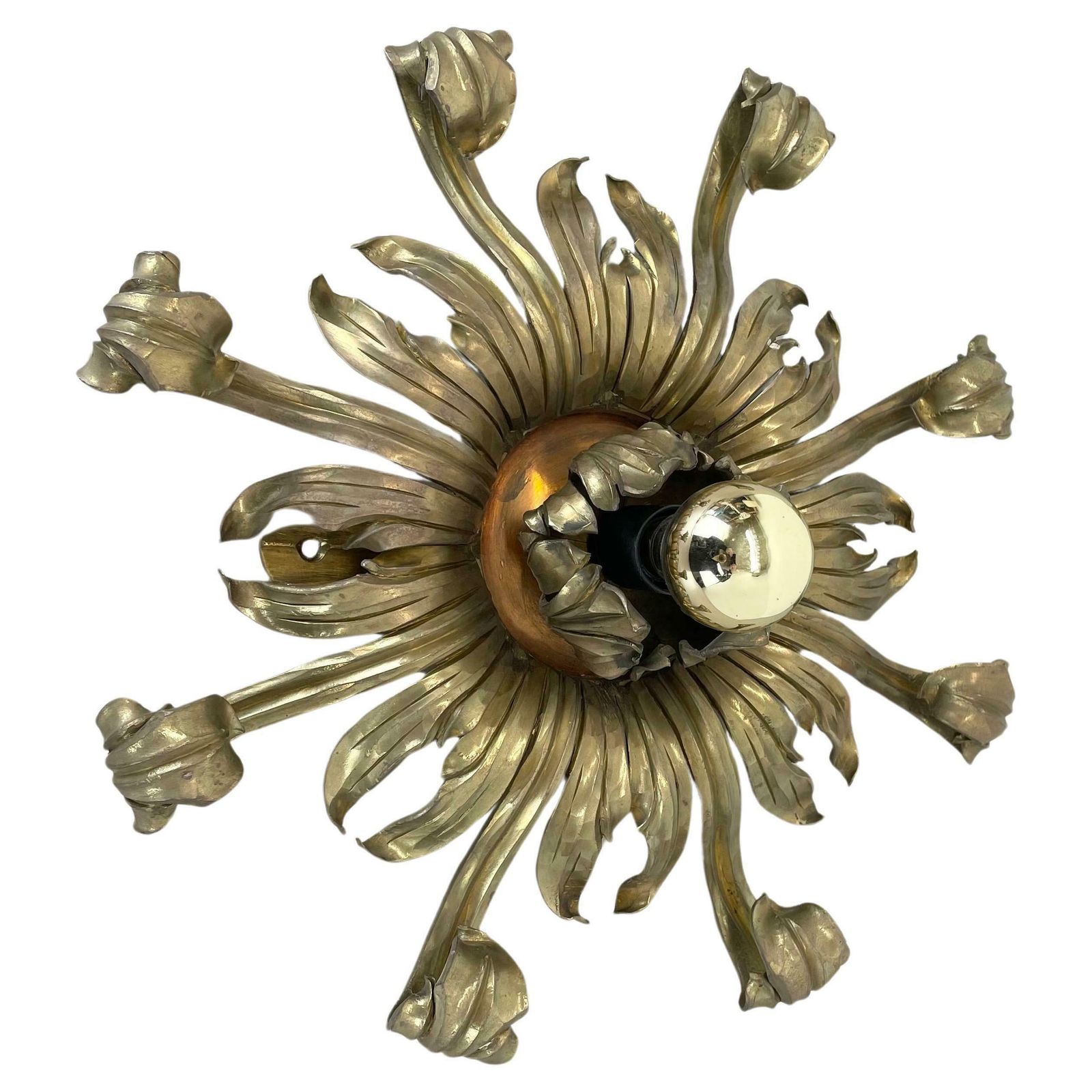 45cm Handmade Brass Stilnovo Style Floral Theatre Wall Ceiling Light, Italy 1970