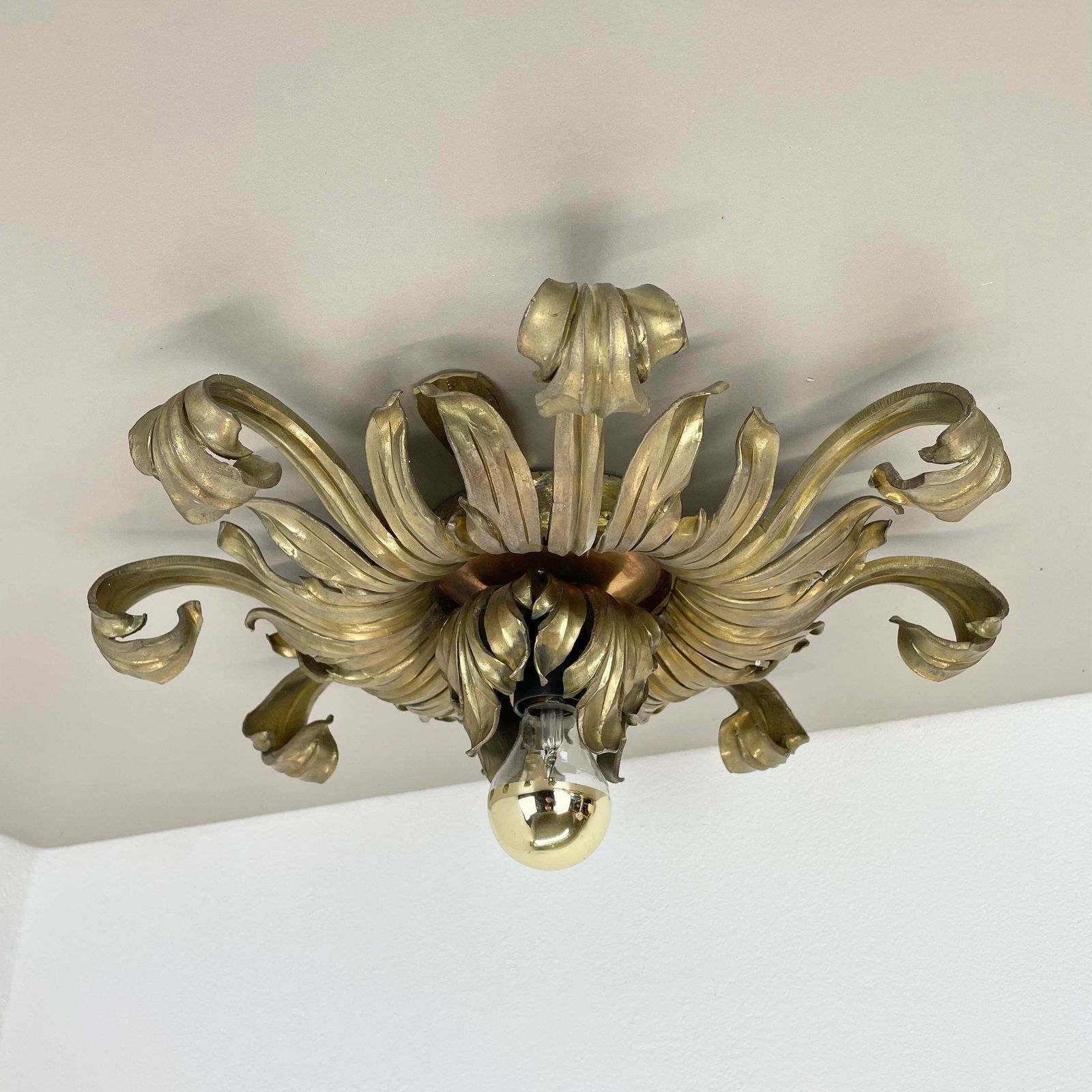 45cm Handmade Brass Stilnovo Style Floral Theatre Wall Ceiling Light, Italy 1970 photo furniture