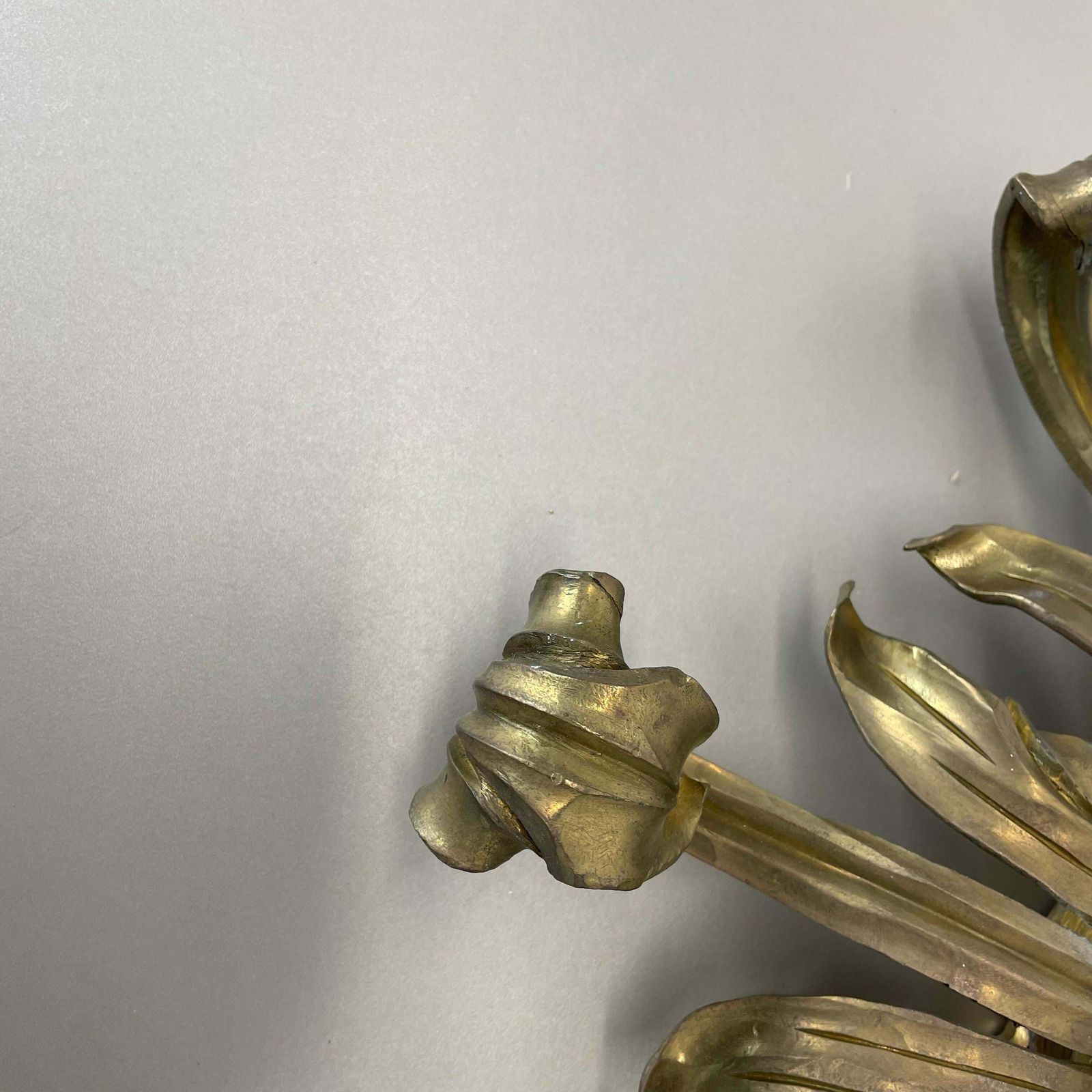 45cm Handmade Brass Stilnovo Style Floral Theatre Wall Ceiling Light, Italy 1970 photo vinterior