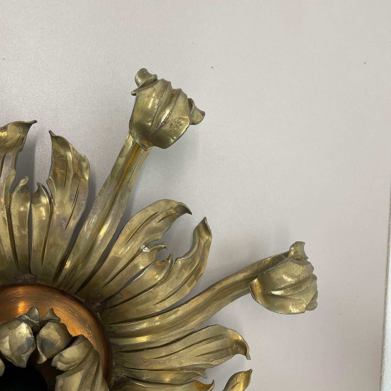 45cm Handmade Brass Stilnovo Style Floral Theatre Wall Ceiling Light, Italy 1970 photo vintage