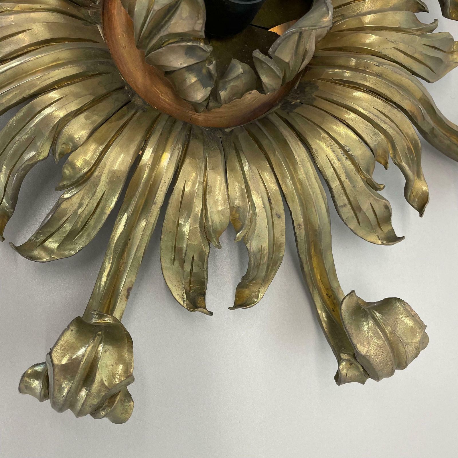 Lighting 45cm Handmade Brass Stilnovo Style Floral Theatre Wall Ceiling Light, Italy 1970 photo