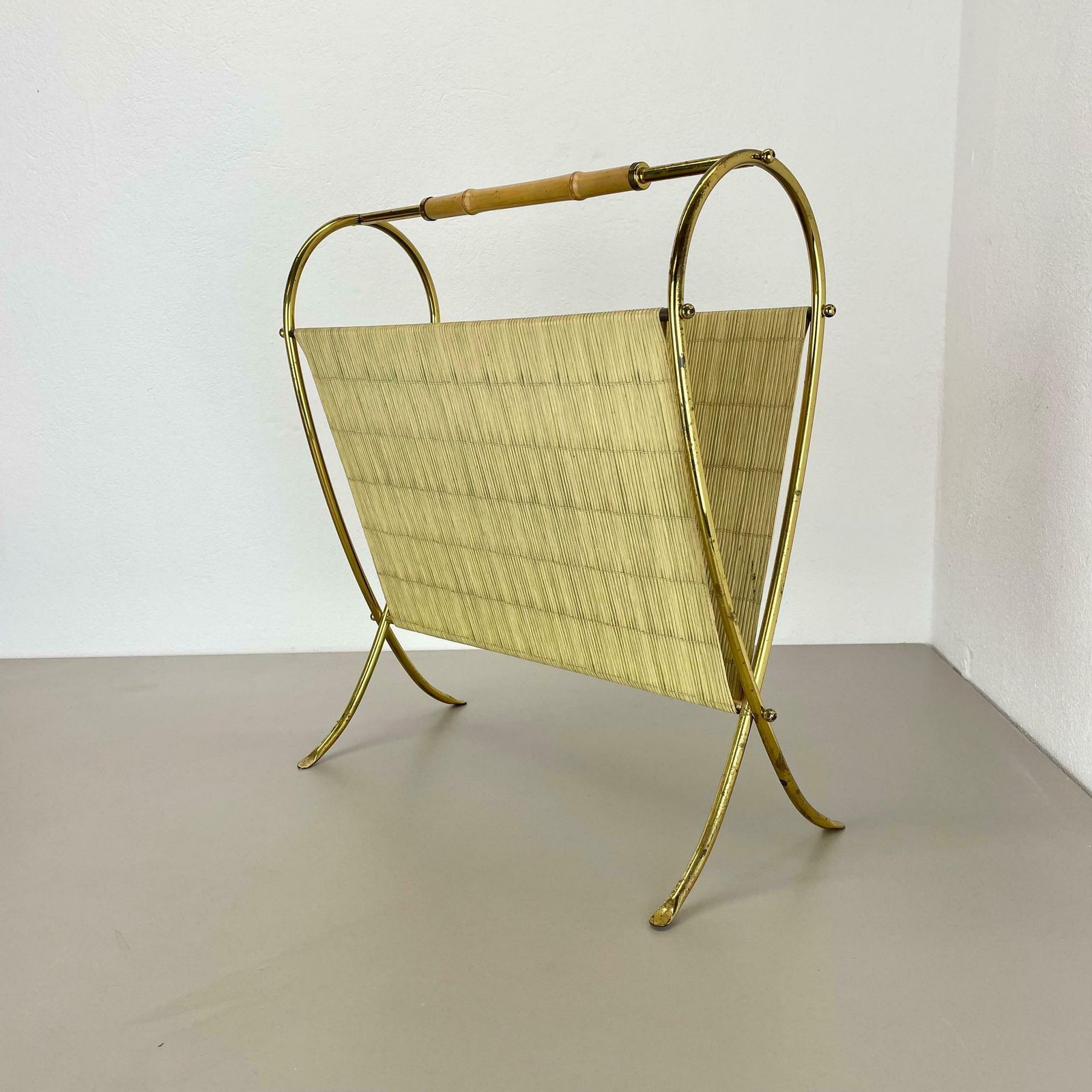 Unique Bauhaus Aubock Style Brass And Bamboo Magazine Holder, Austria 1950s photo furniture