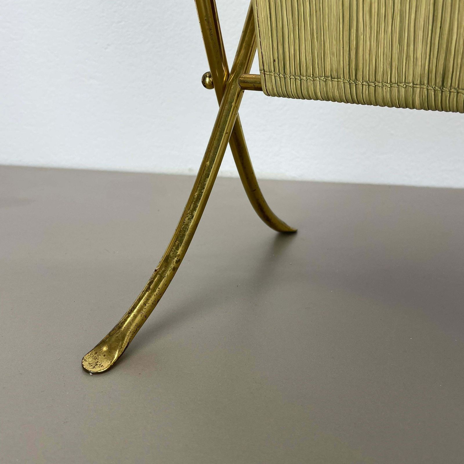 photo for sale Unique Bauhaus Aubock Style Brass And Bamboo Magazine Holder, Austria 1950s