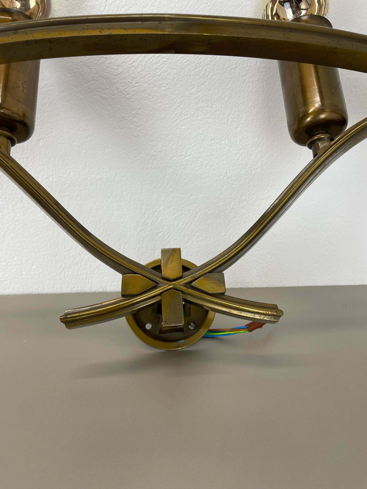 4368.0 Set Of Two Xxl Modernist Brass Floral Theatre Wall Light Sconces, France, 1950 photo