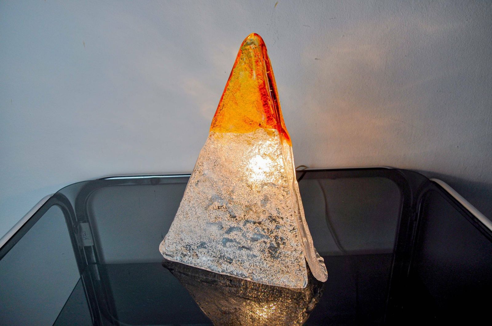 “Pyramid” Lamp By Mazzega, Orange Frosted Murano Glass, Italy, 1970 photo for sale