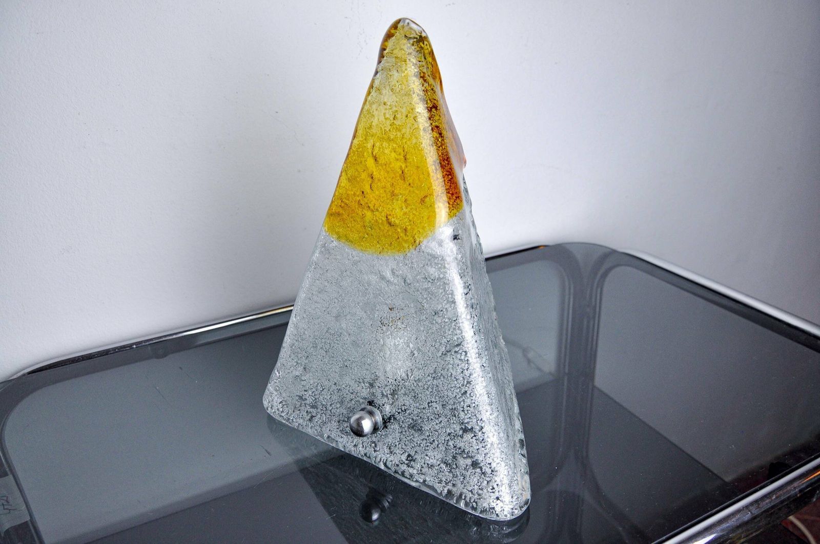 “Pyramid” Lamp By Mazzega, Orange Frosted Murano Glass, Italy, 1970 photo vinterior