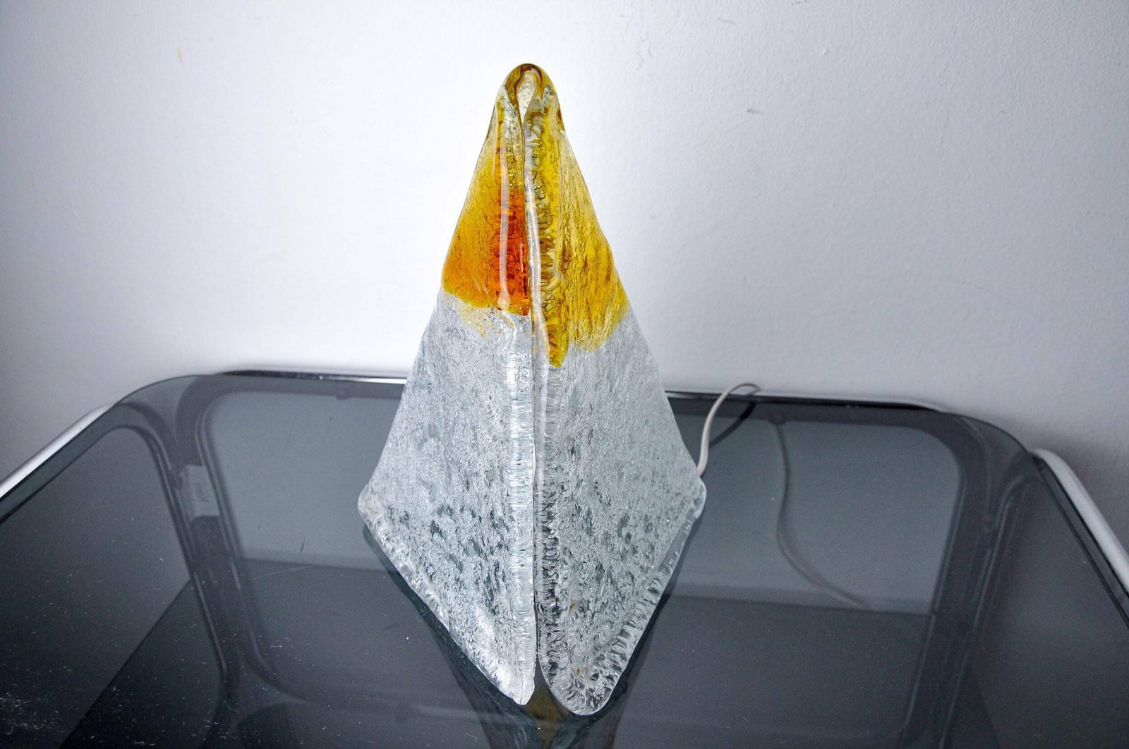 “Pyramid” Lamp By Mazzega, Orange Frosted Murano Glass, Italy, 1970 photo buy