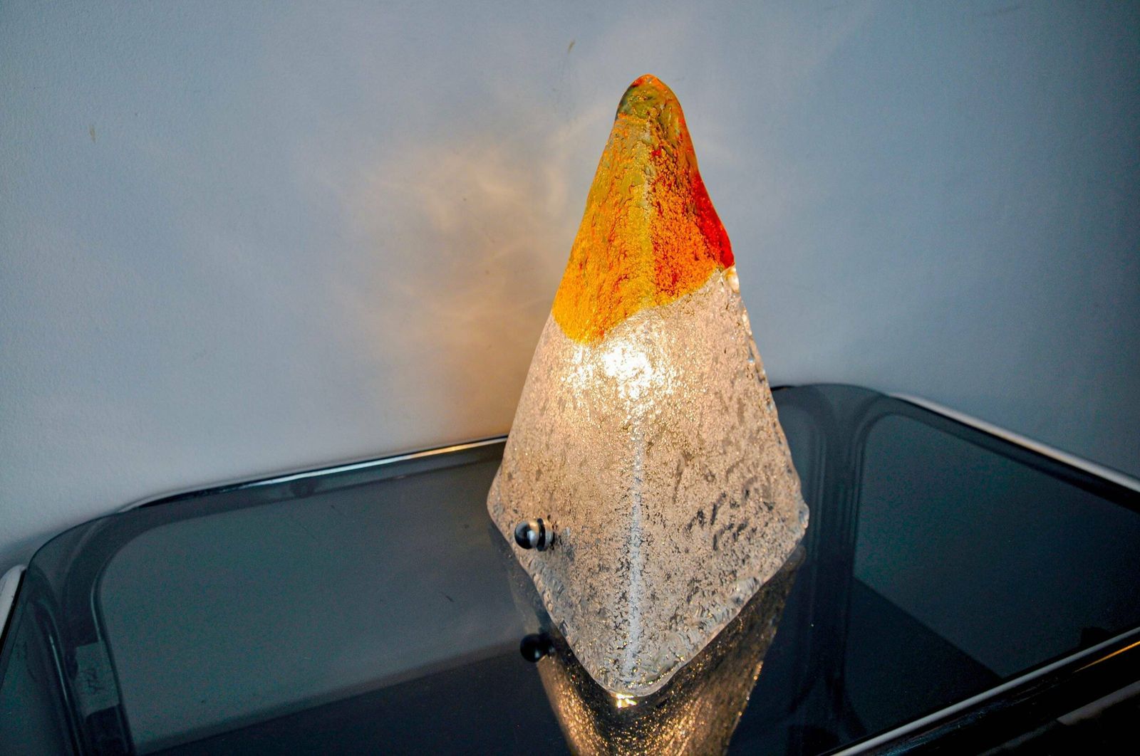 photo furniture “Pyramid” Lamp By Mazzega, Orange Frosted Murano Glass, Italy, 1970