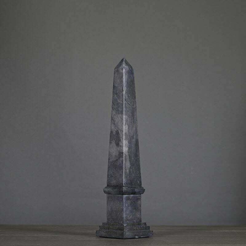 Pair Of Small Black And Grey Marble Obelisks, Napoleon III Style, 20th Century. photo furniture