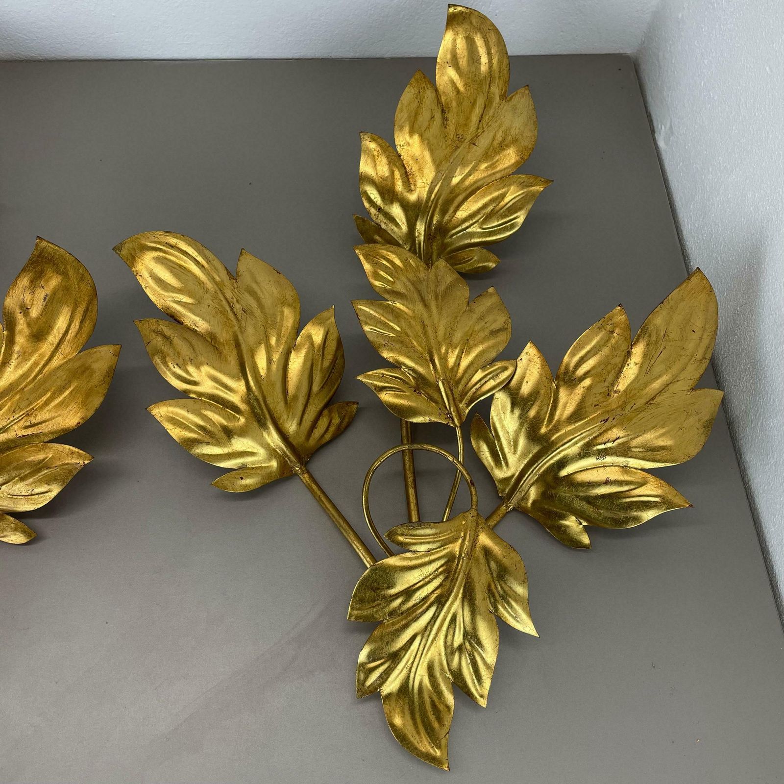 photo buy Set Of 2 Hans Kögl Style Golden Florentiner Leaf Wall Light Sconces, Italy, 1980
