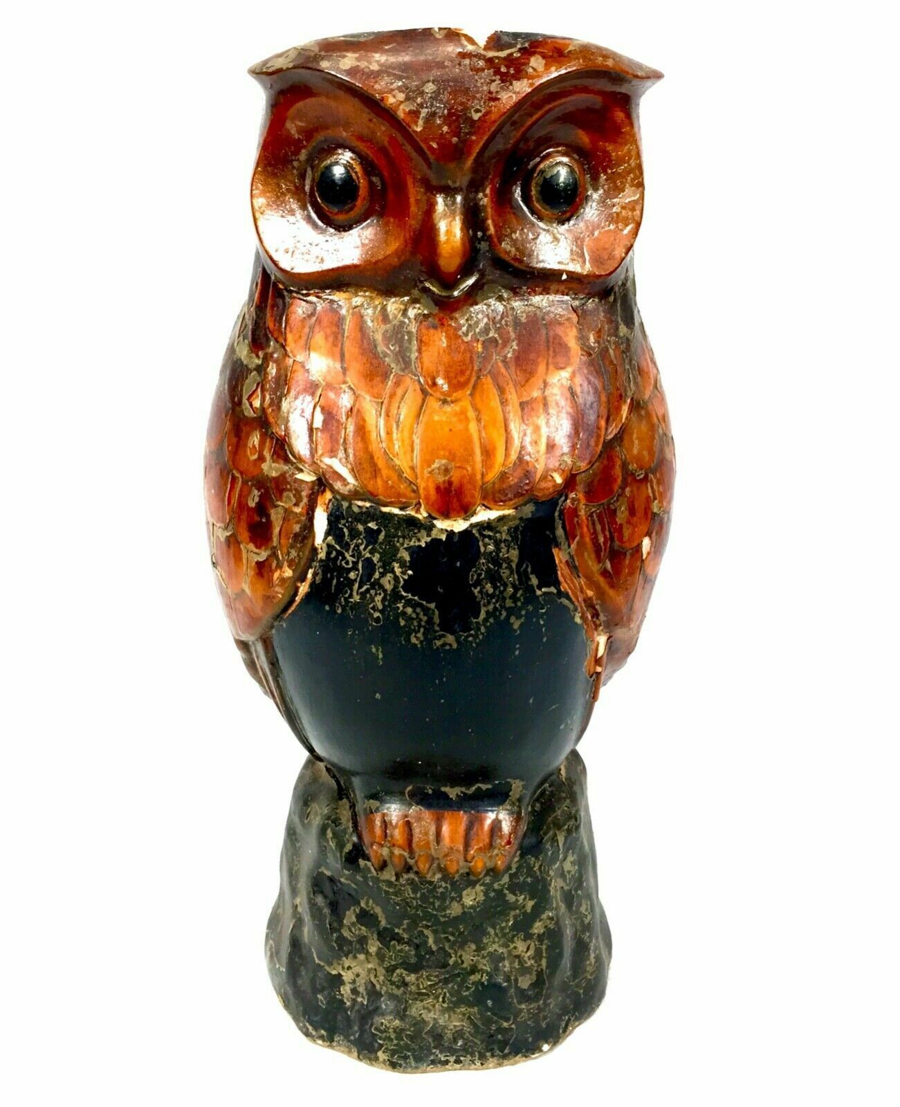 Antique Victorian Papier Mâche / Plaster Stick Stand In Owl Form / 19th Century