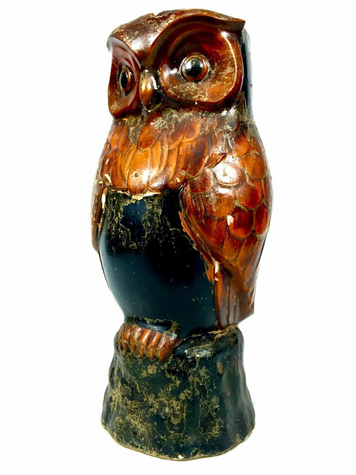 Antique Victorian Papier Mâche / Plaster Stick Stand In Owl Form / 19th Century photo furniture
